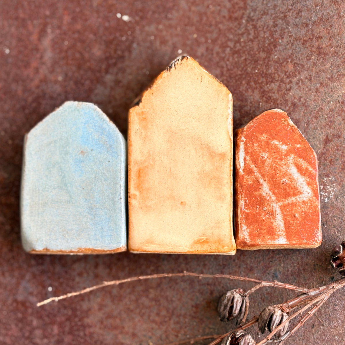 Mini Houses | Set of 3 | Rustic Village | Set #3 | Glazed Stoneware Clay