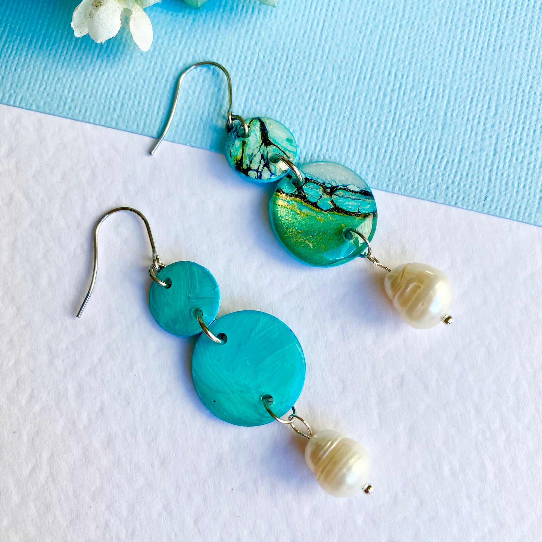 Artisan Turquoise Earrings with Freshwater Pearls