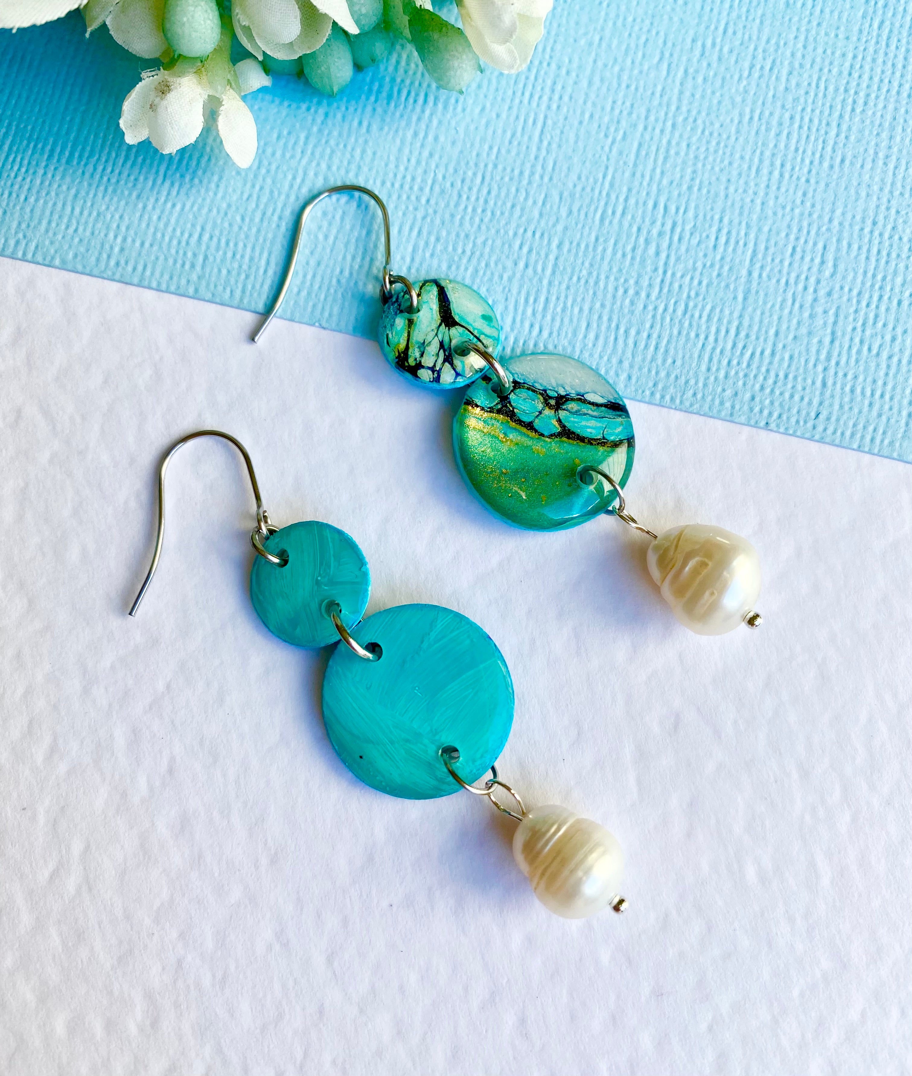 Artisan Turquoise Earrings with Freshwater Pearls