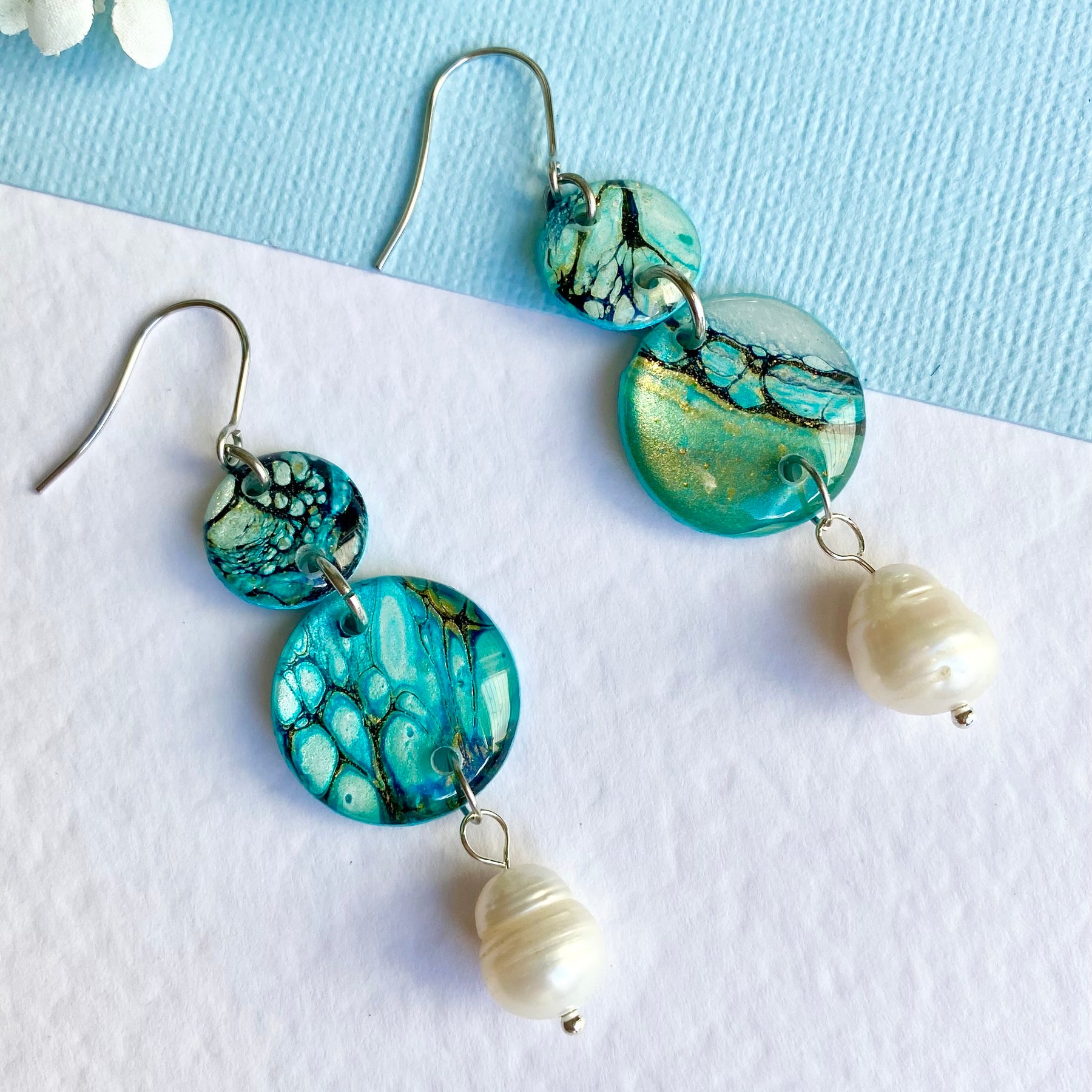 Artisan Turquoise Earrings with Freshwater Pearls