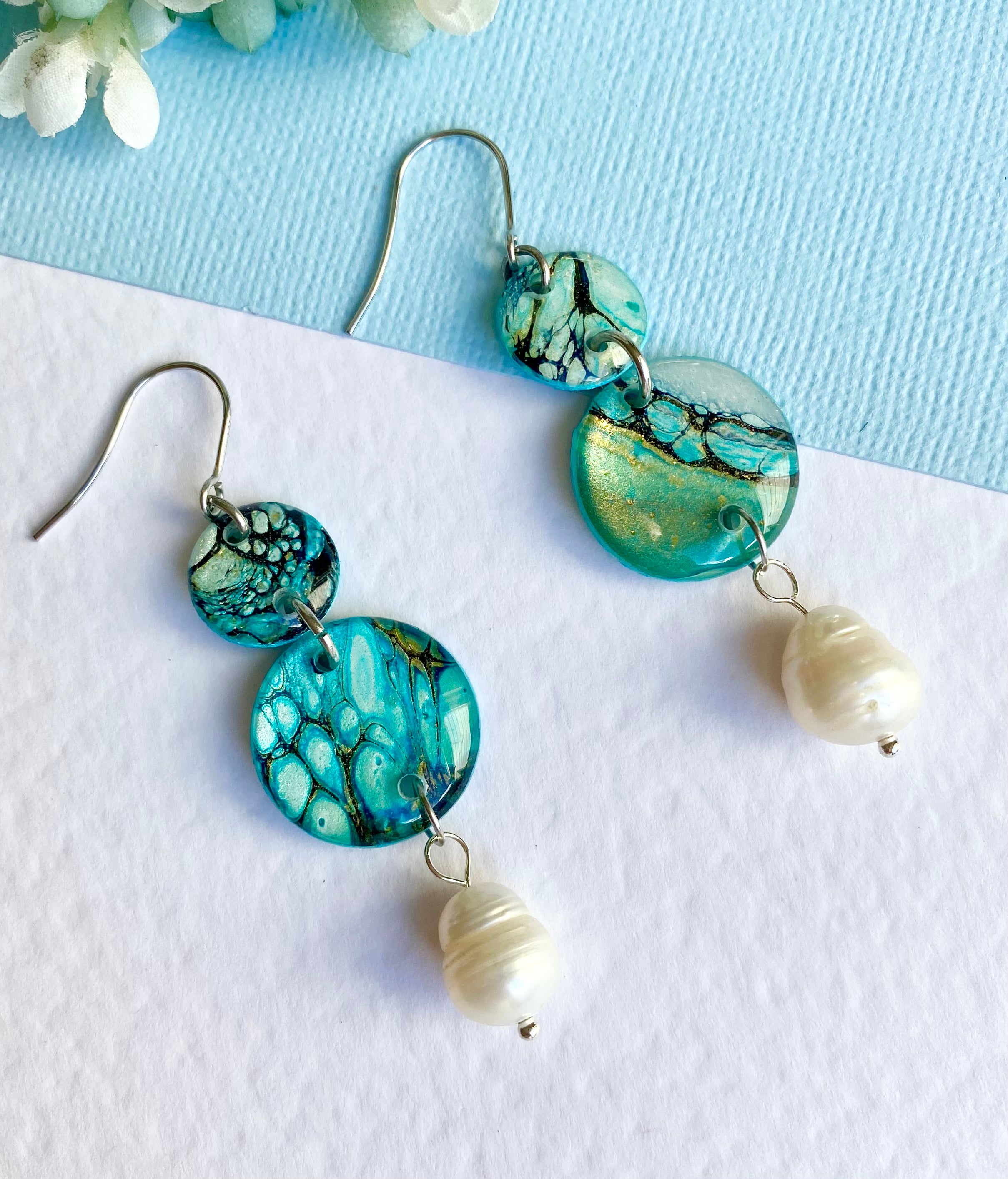 Artisan Turquoise Earrings with Freshwater Pearls