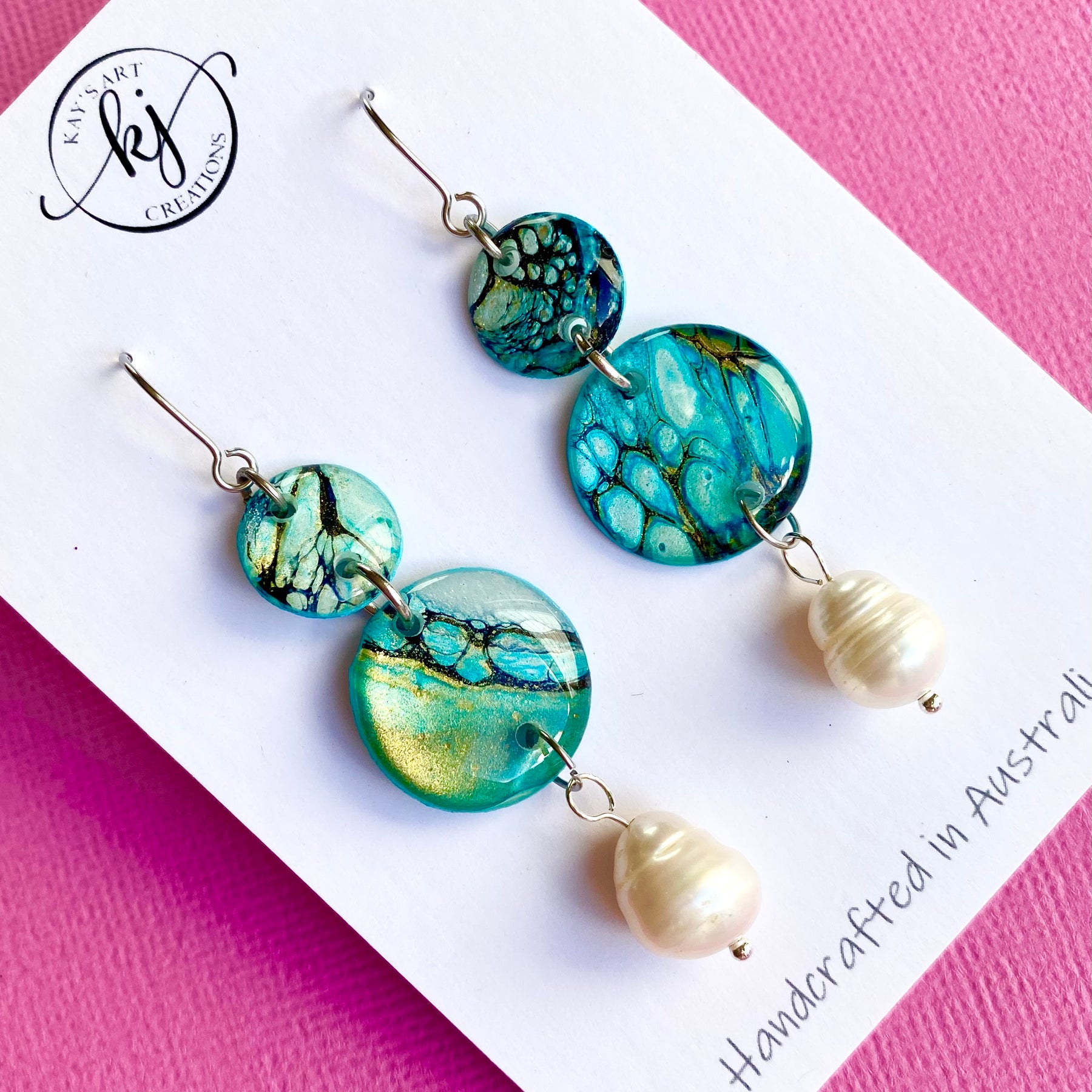 Artisan Turquoise Earrings with Freshwater Pearls