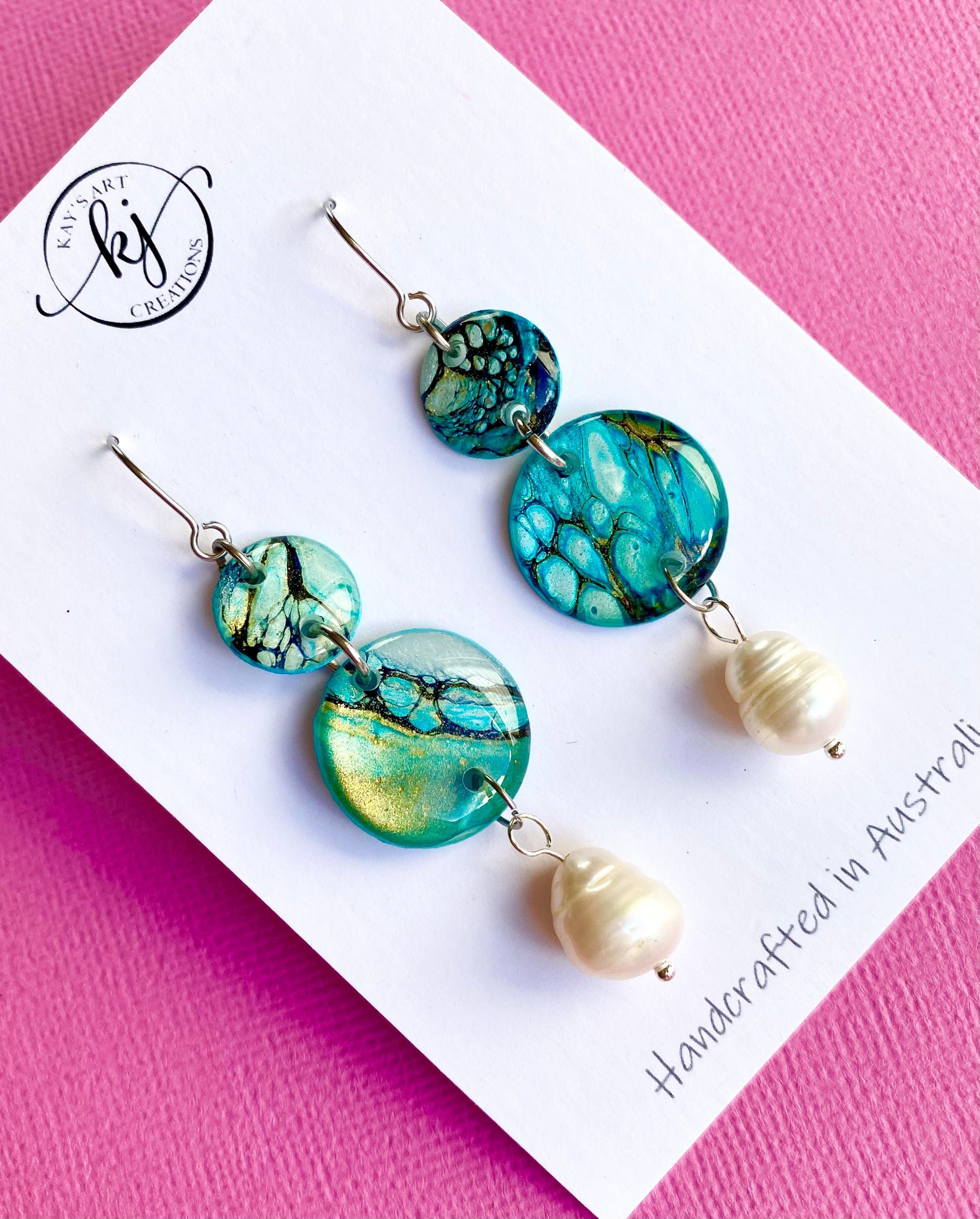 Artisan Turquoise Earrings with Freshwater Pearls