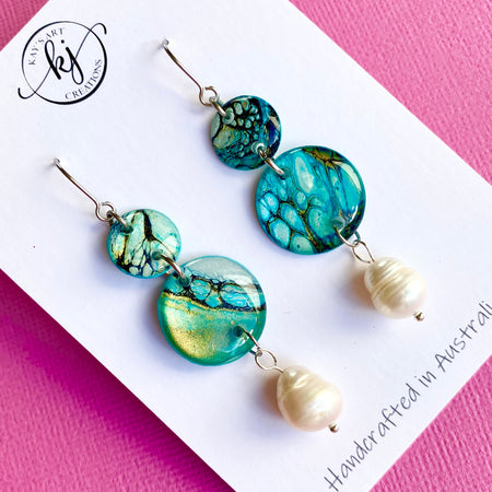 Artisan Turquoise Earrings with Freshwater Pearls