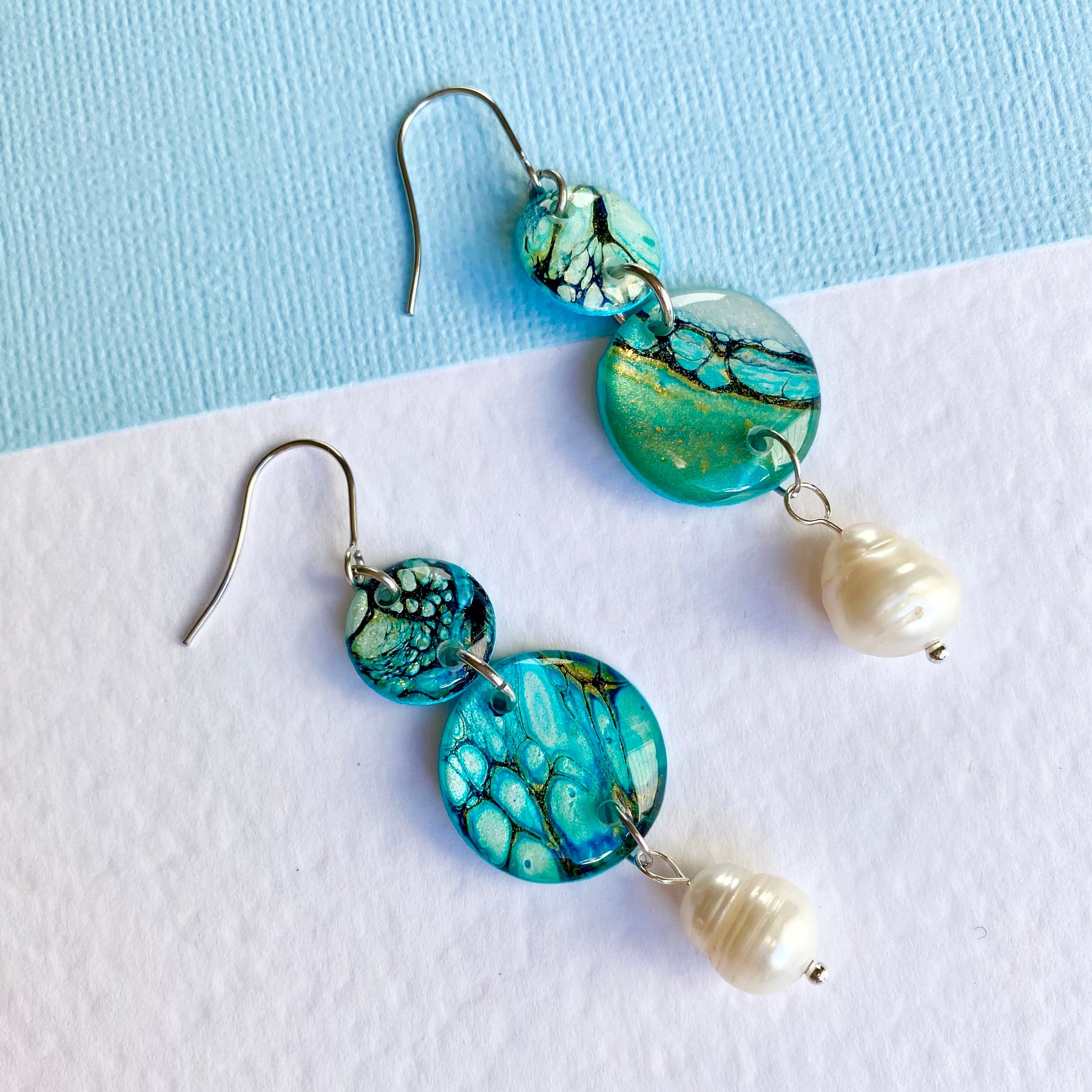 Artisan Turquoise Earrings with Freshwater Pearls