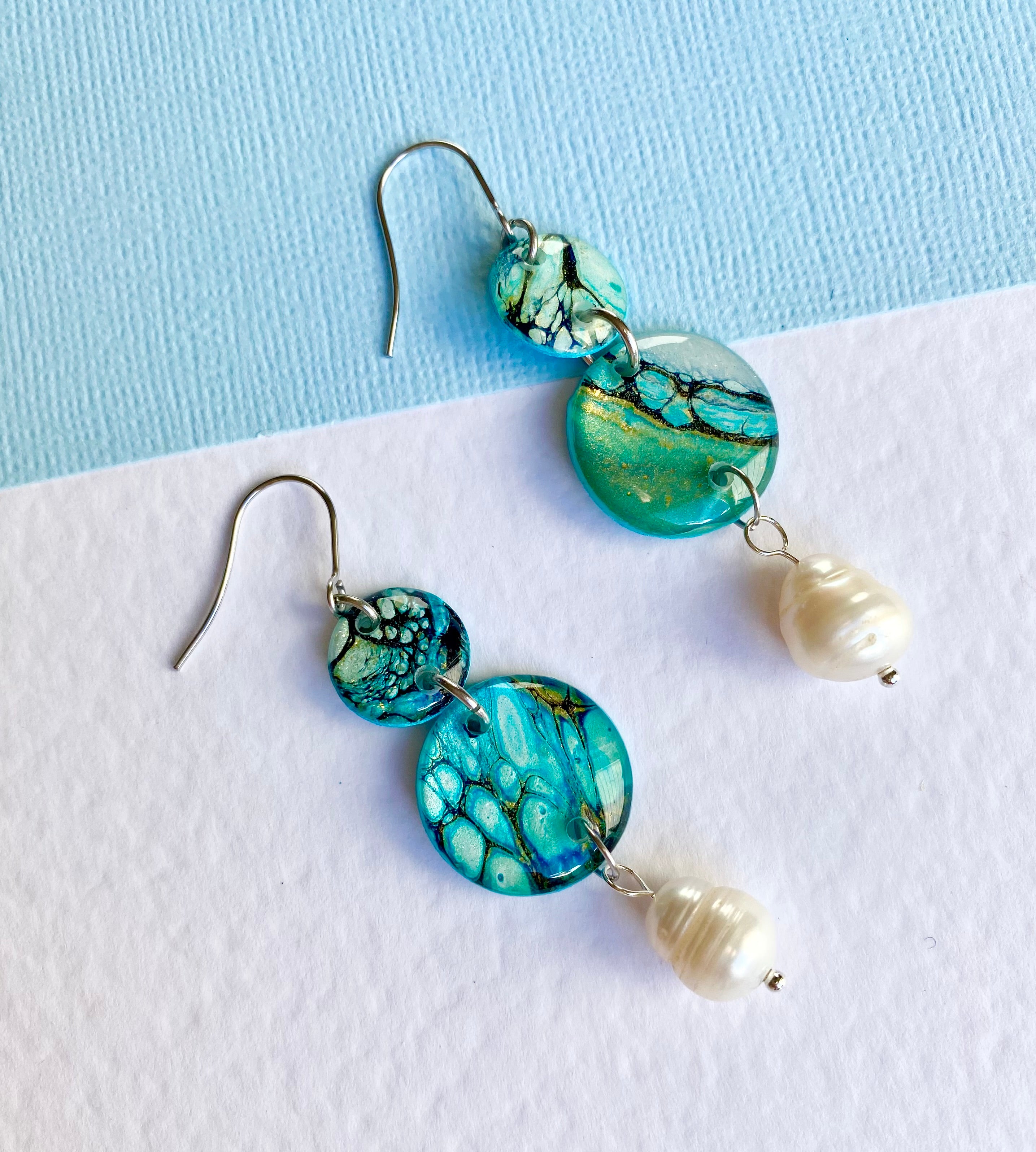 Artisan Turquoise Earrings with Freshwater Pearls