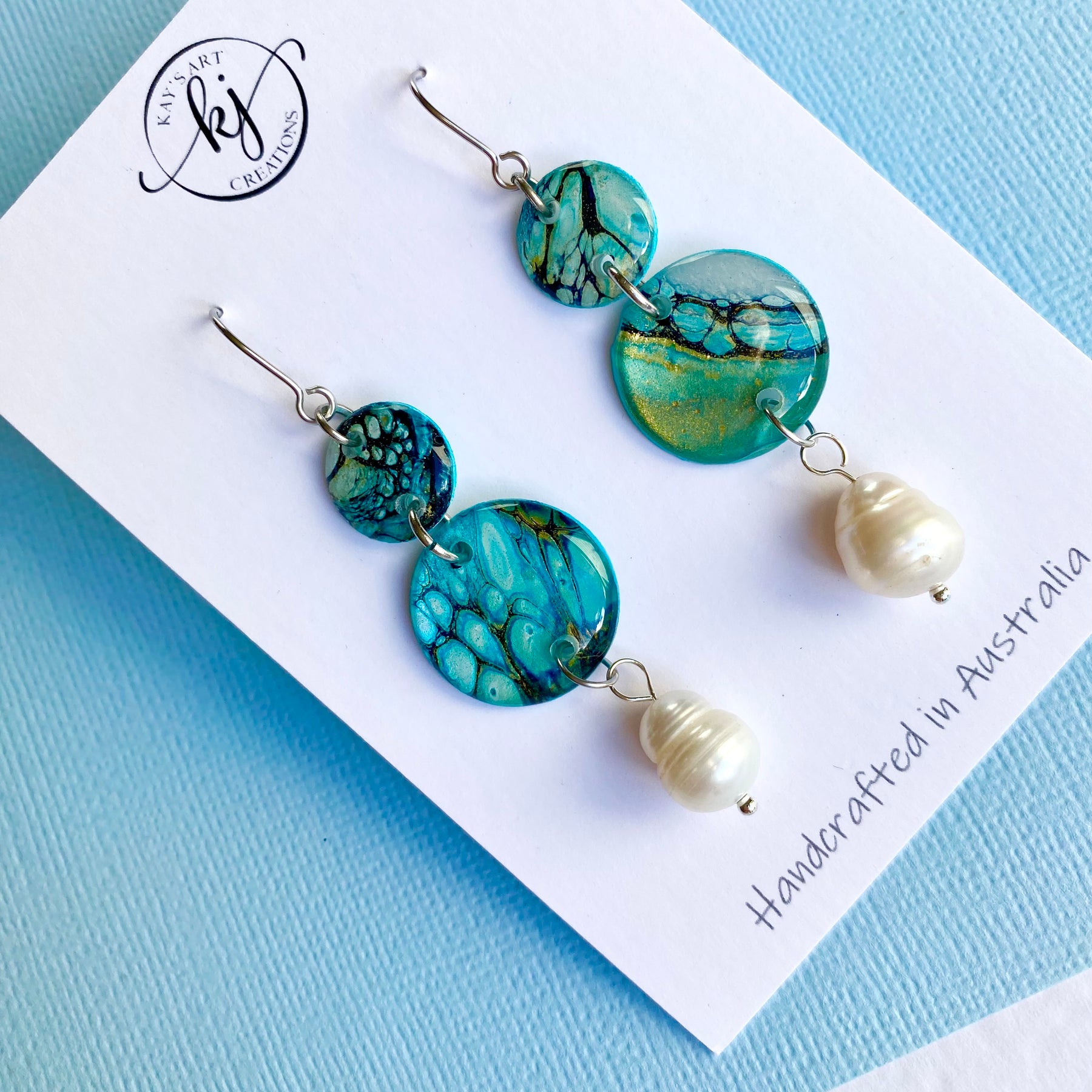 Artisan Turquoise Earrings with Freshwater Pearls