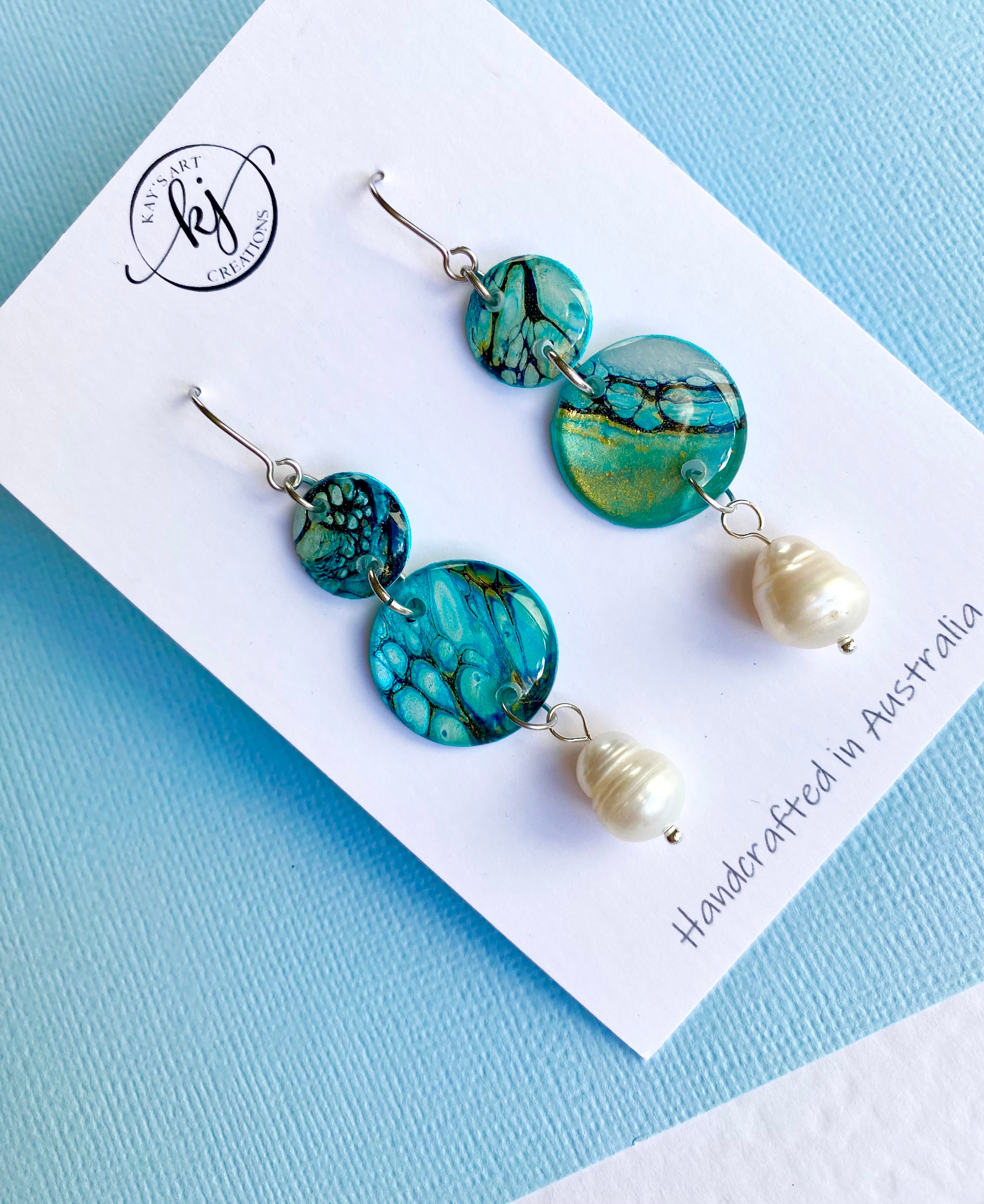 Artisan Turquoise Earrings with Freshwater Pearls