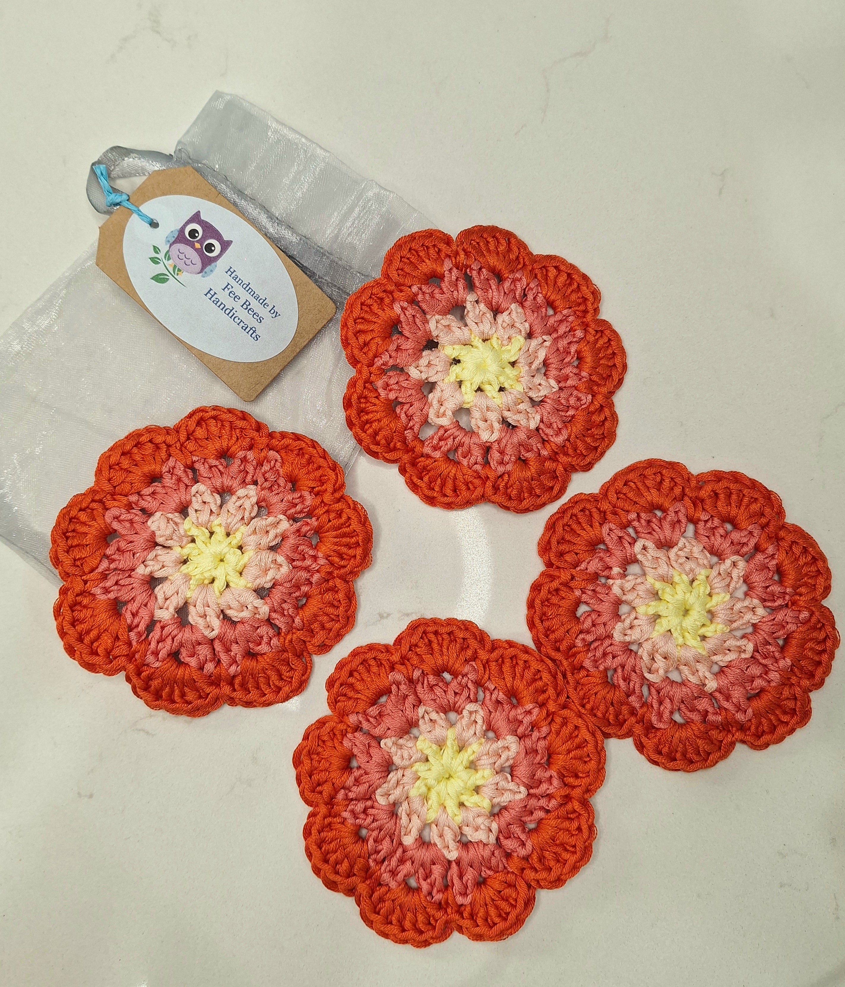 crochet drink coasters in a set of four - Ombre style