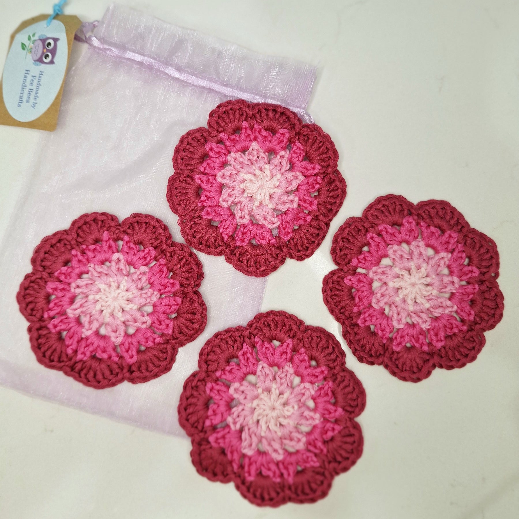 crochet drink coasters in a set of four - Ombre style