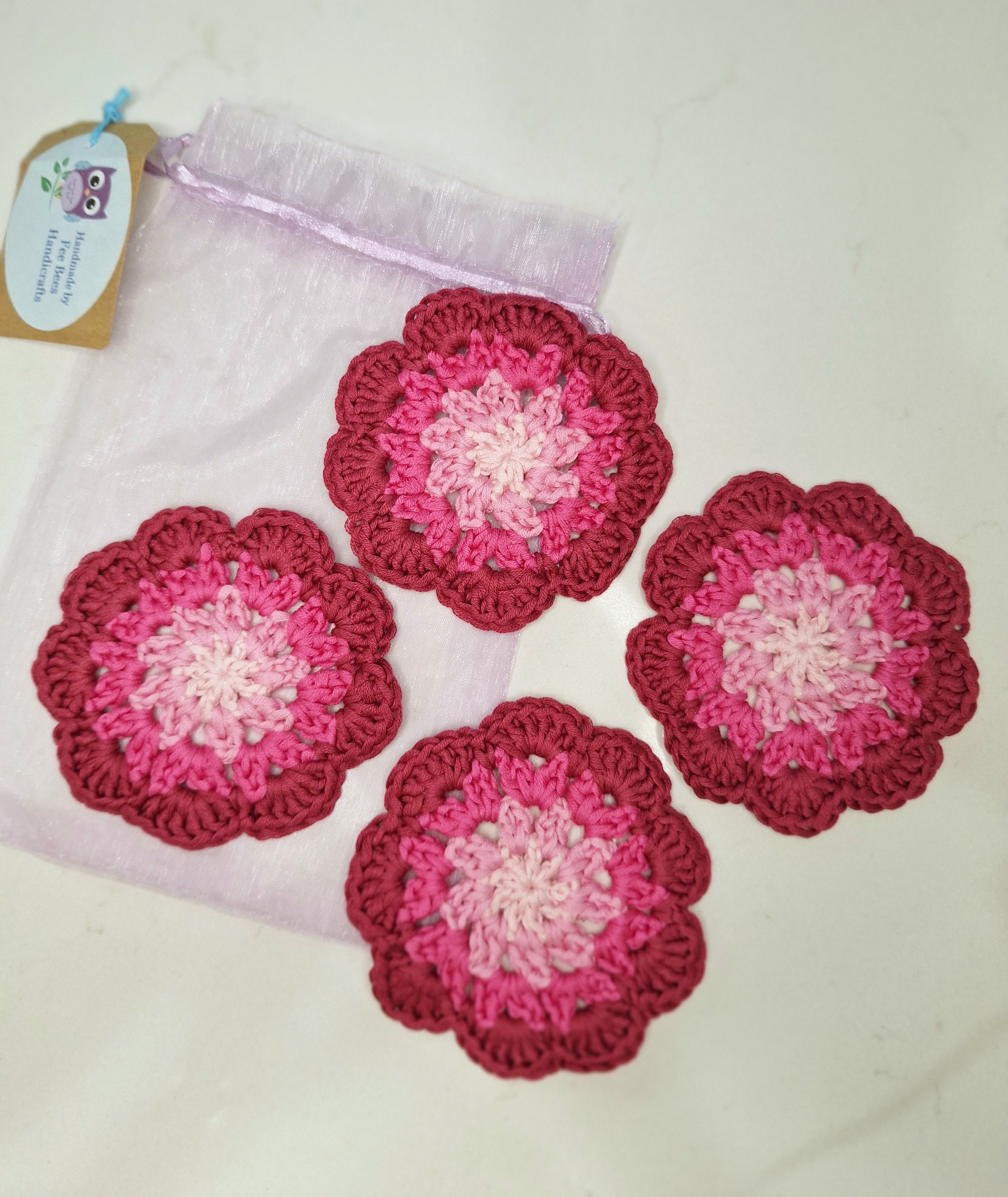 crochet drink coasters in a set of four - Ombre style