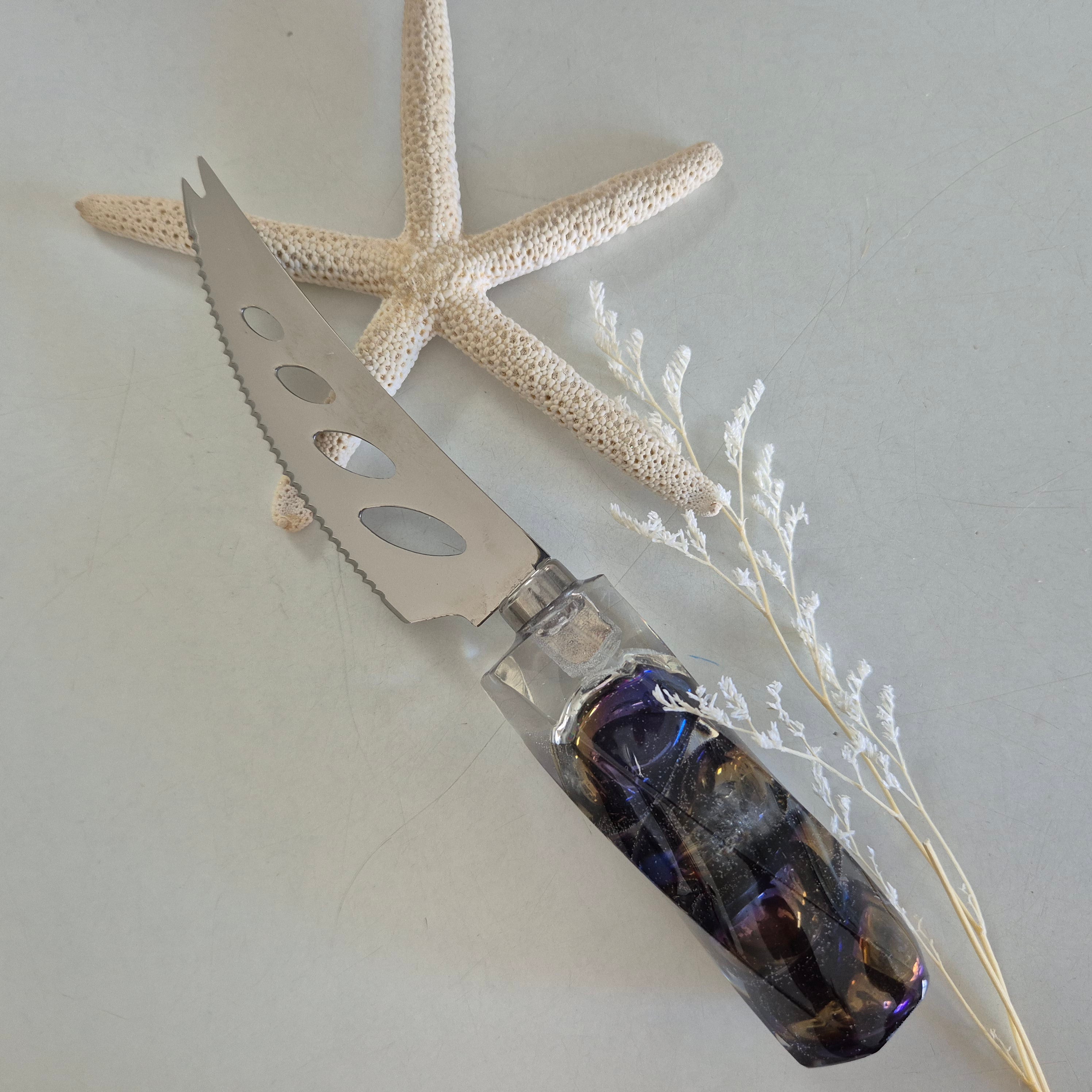 Handmade resin cheese knives with inlaid stones or botanicals
