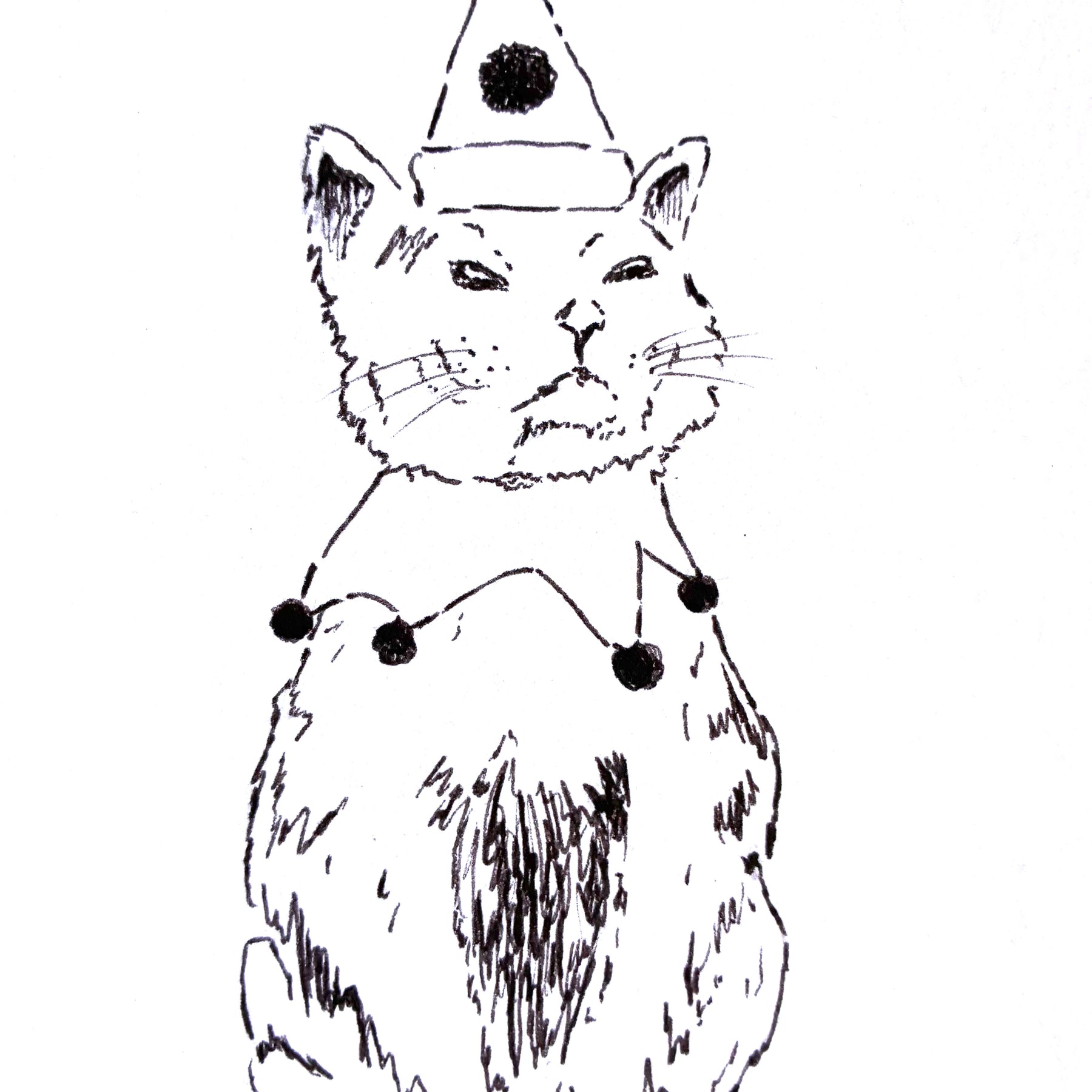 Original Pen Drawing of a clown cat