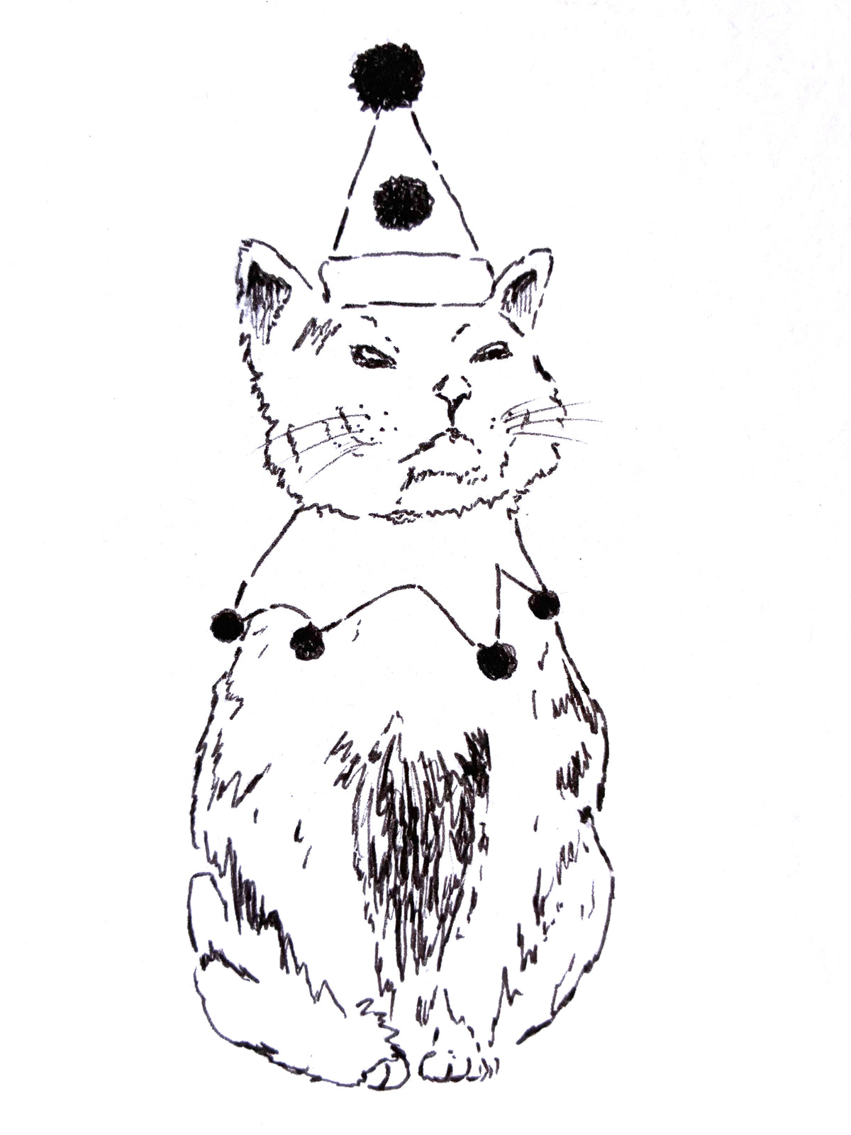 Original Pen Drawing of a clown cat