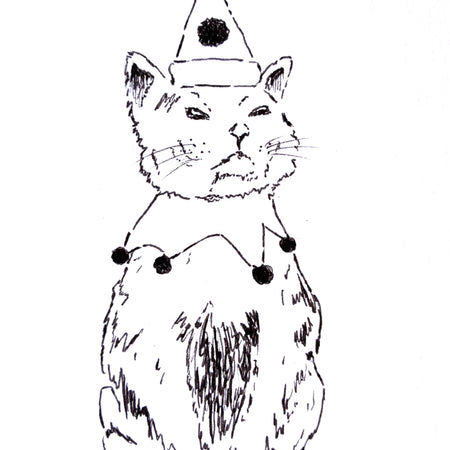 Original Pen Drawing of a clown cat