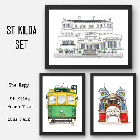 Watercolour Art Print Set of 3 - The Melbourne Series - 'St Kilda Set'