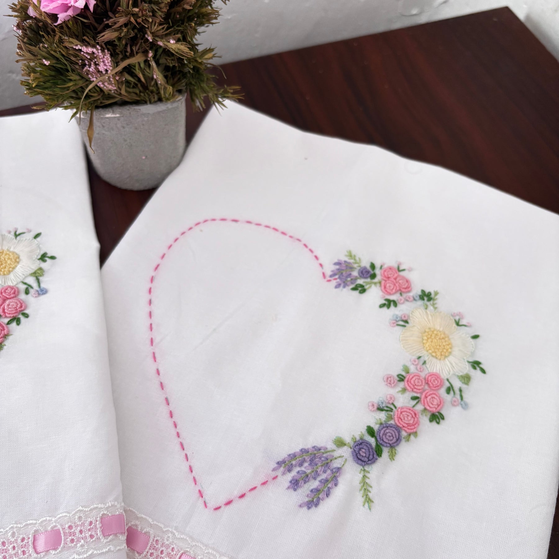 Set of 2 Heart Embroidered Pillow/Cushion Cover