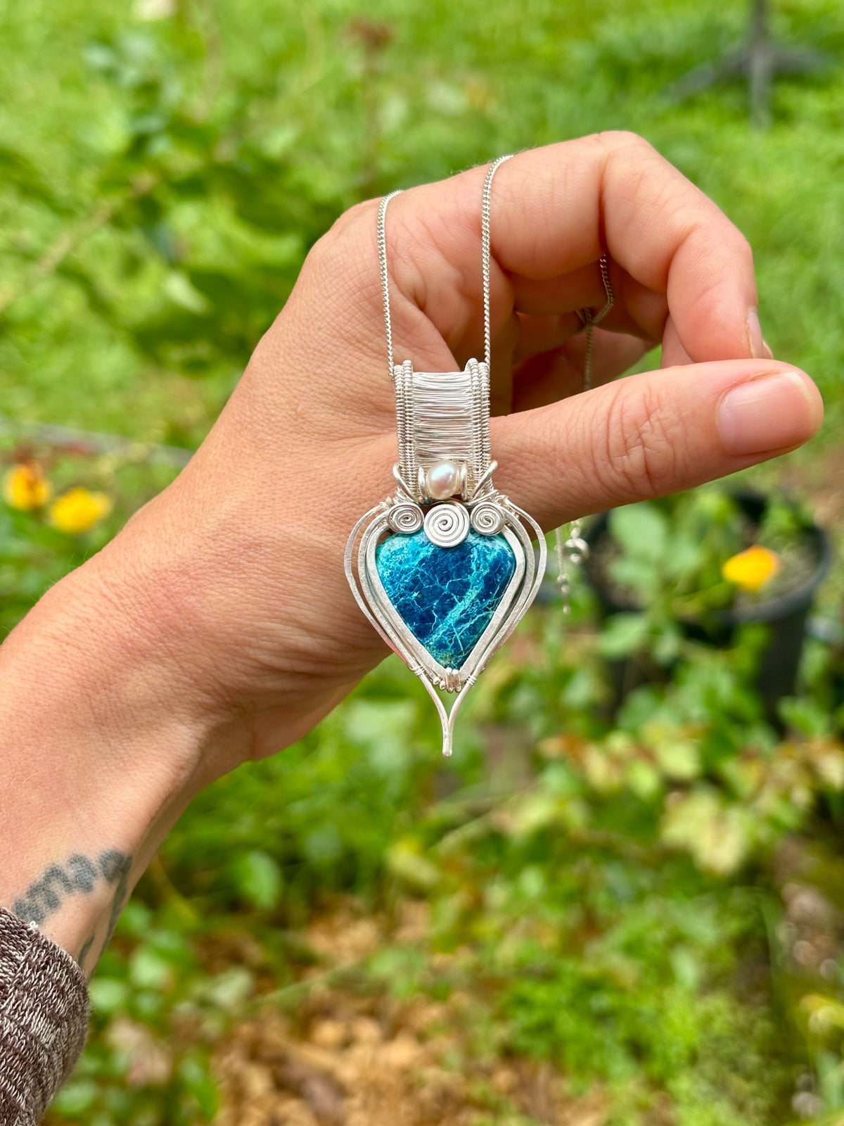 Pearl Shattuckite silver Crystal pendant