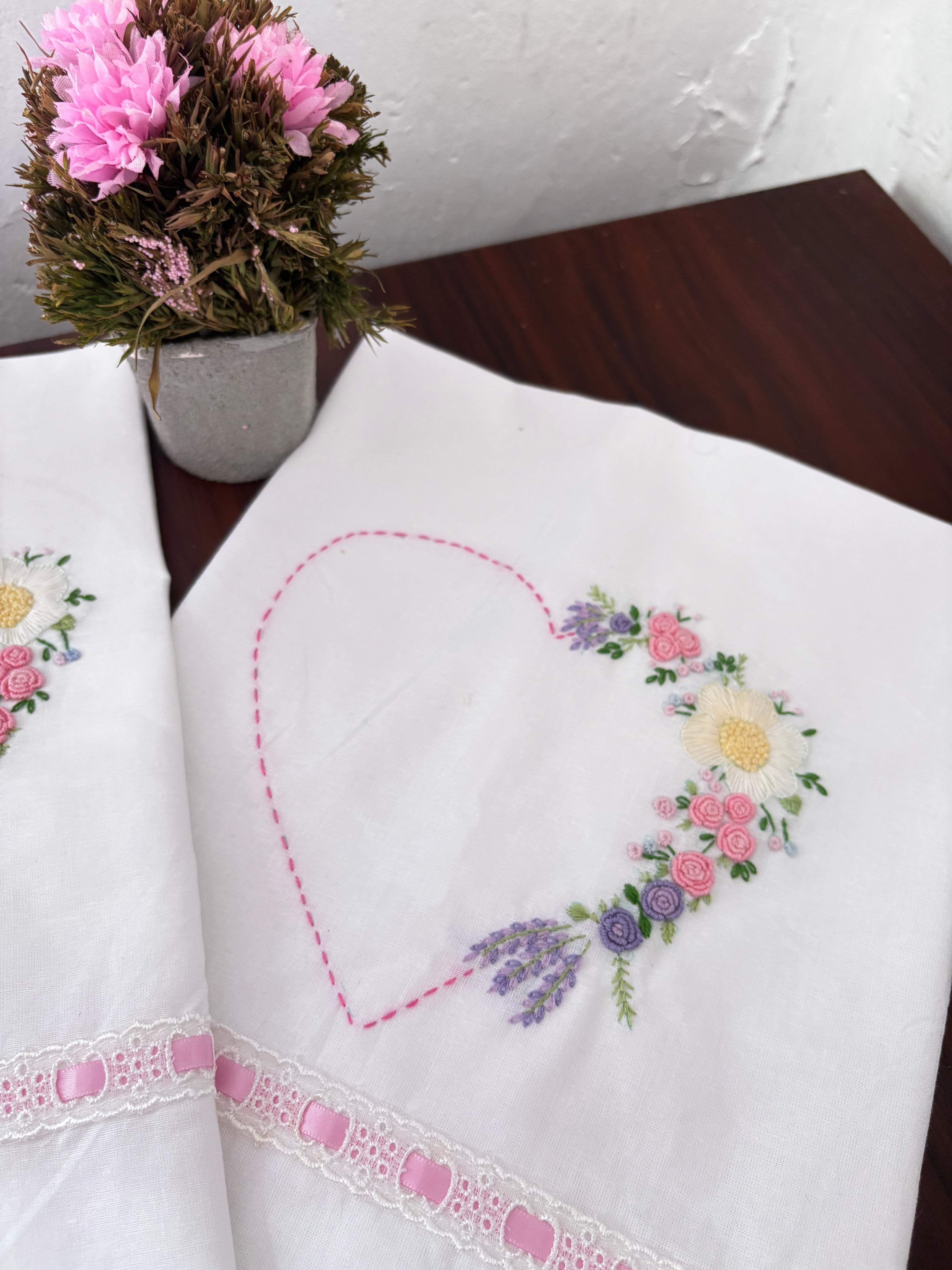 Set of 2 Heart Embroidered Pillow/Cushion Cover