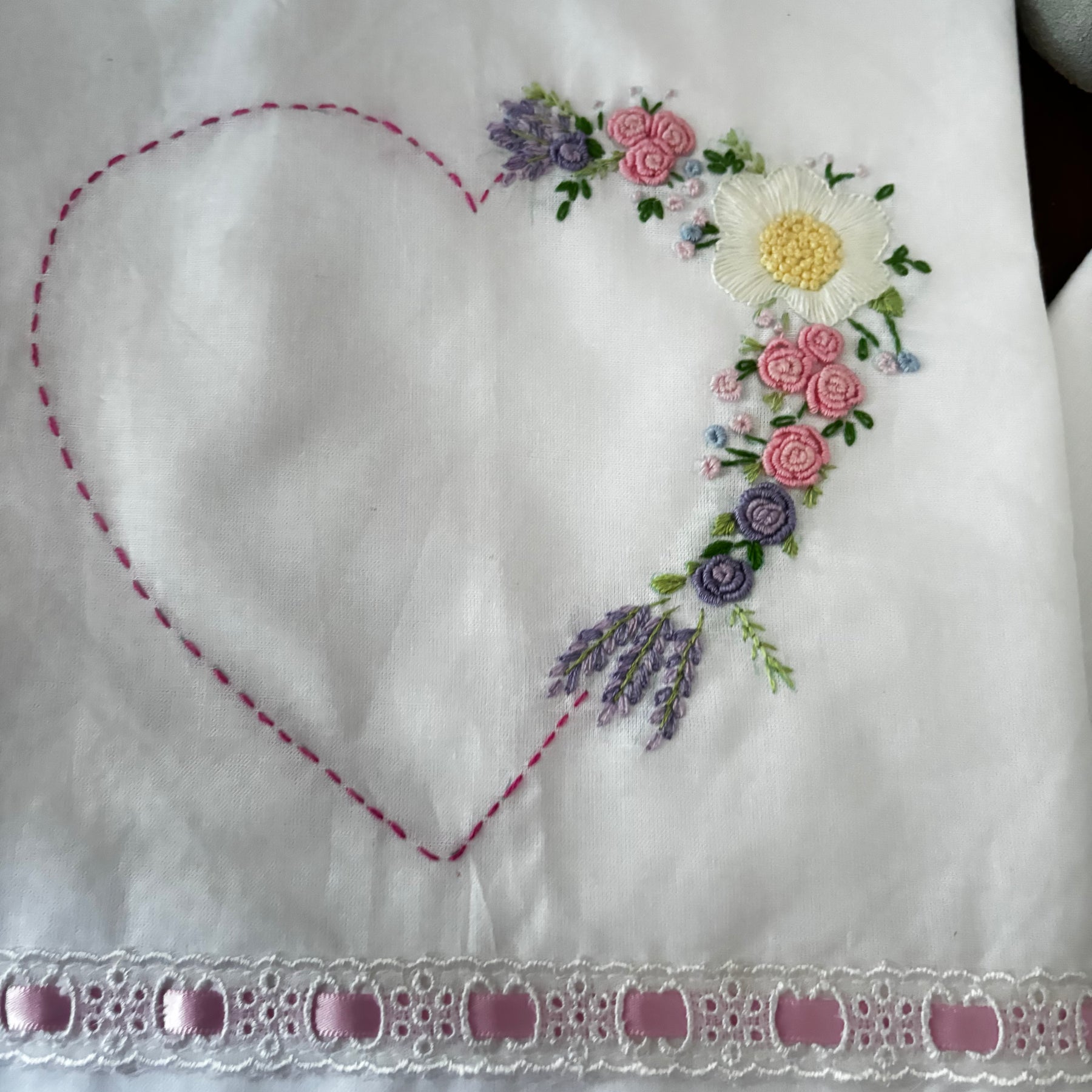 Set of 2 Heart Embroidered Pillow/Cushion Cover