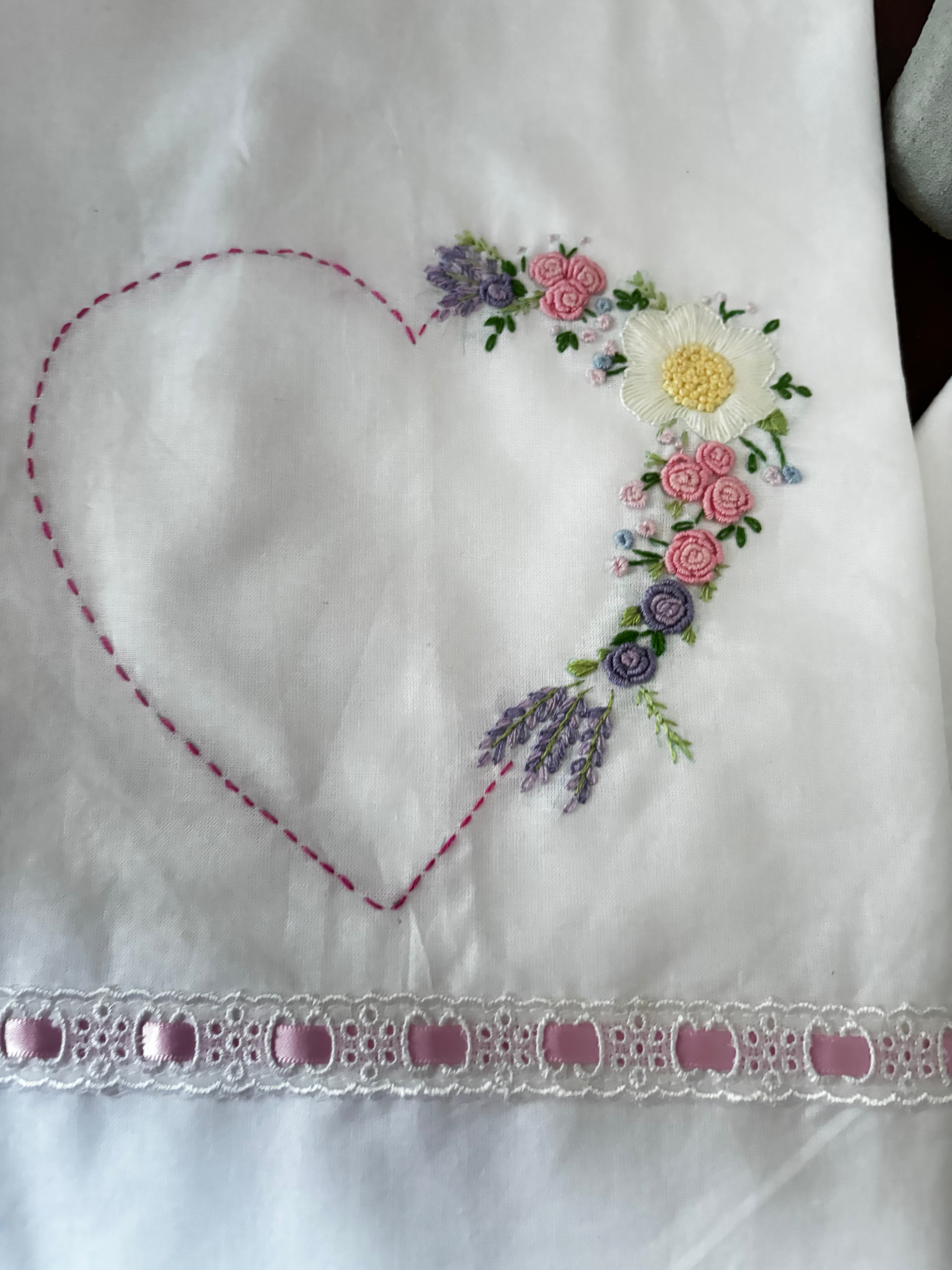 Set of 2 Heart Embroidered Pillow/Cushion Cover