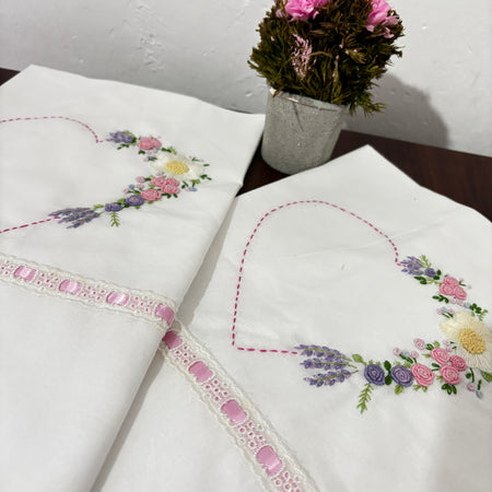 Set of 2 Heart Embroidered Pillow/Cushion Cover