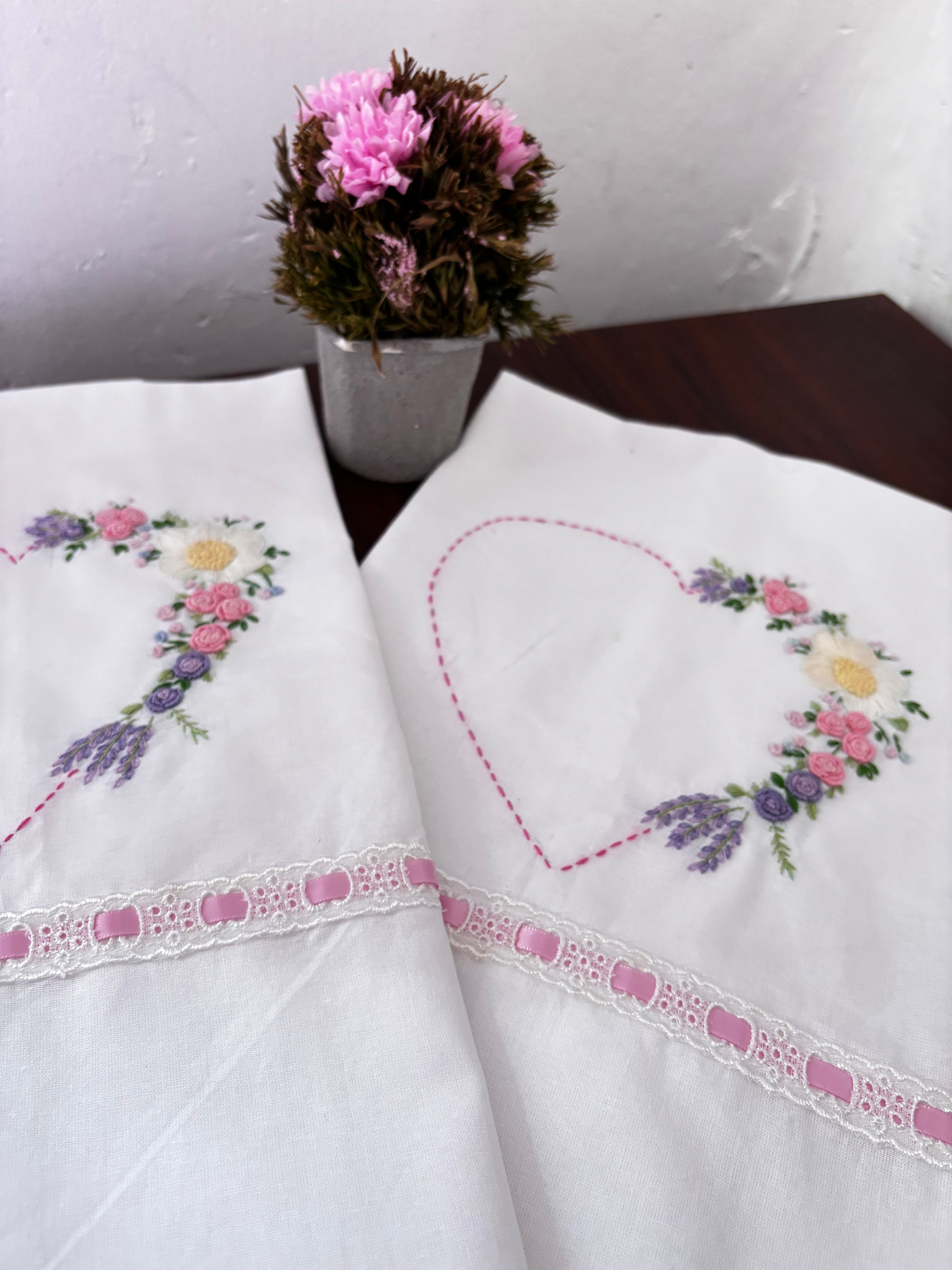 Set of 2 Heart Embroidered Pillow/Cushion Cover