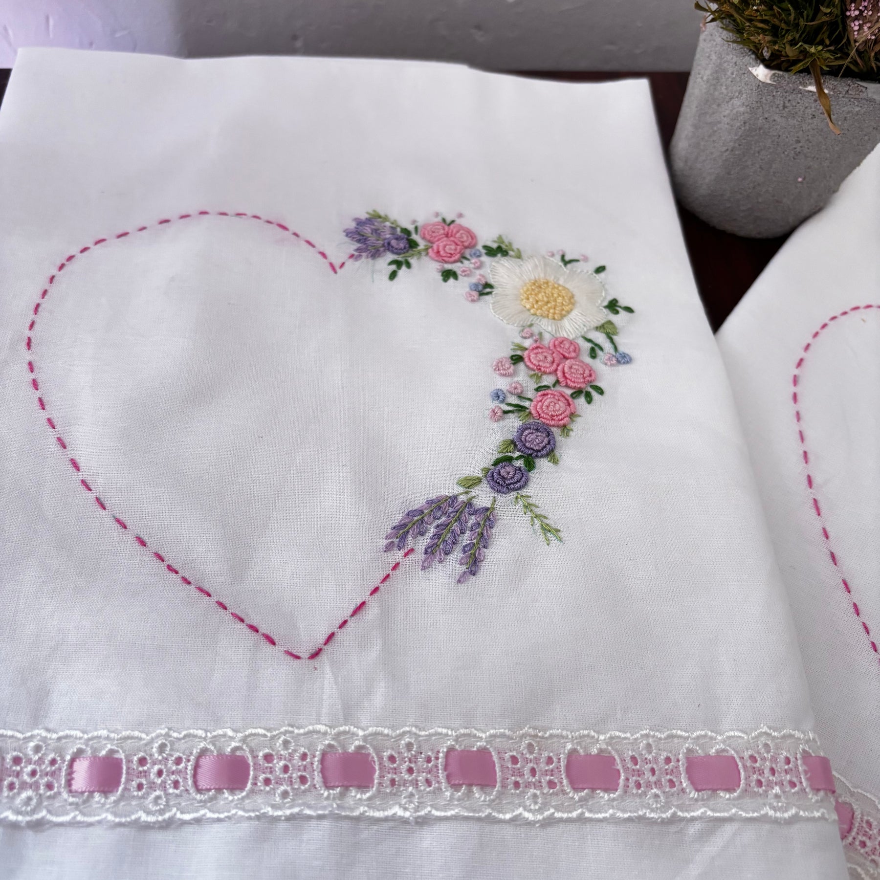 Set of 2 Heart Embroidered Pillow/Cushion Cover