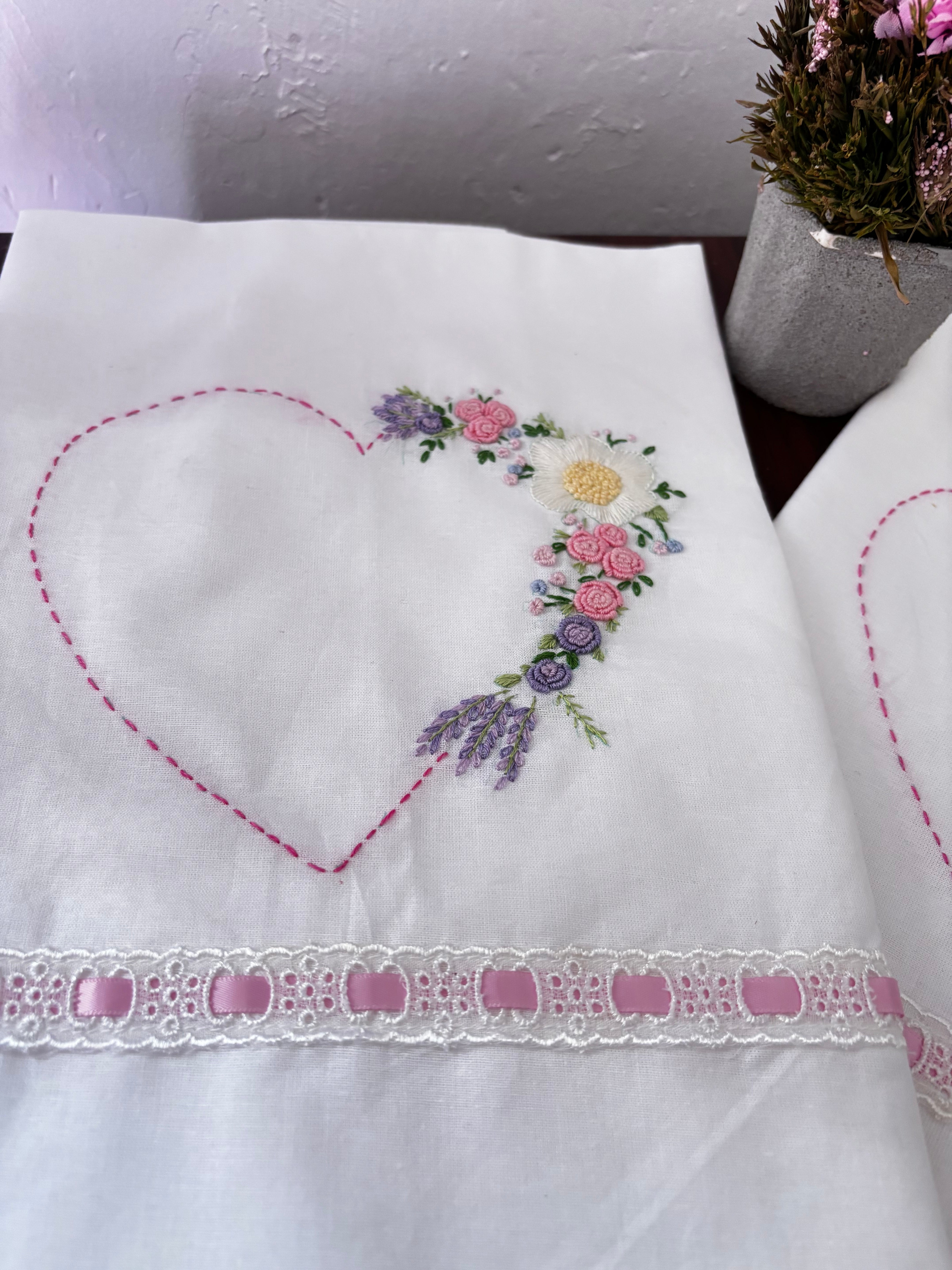 Set of 2 Heart Embroidered Pillow/Cushion Cover