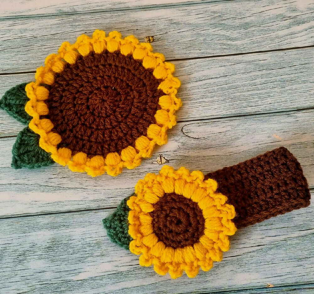 Crochet Sunflower Mug Cosy & Coaster Set