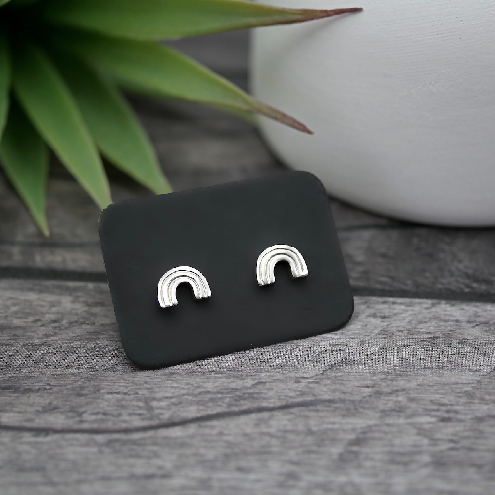 rainbow studs sterling silver black card sml