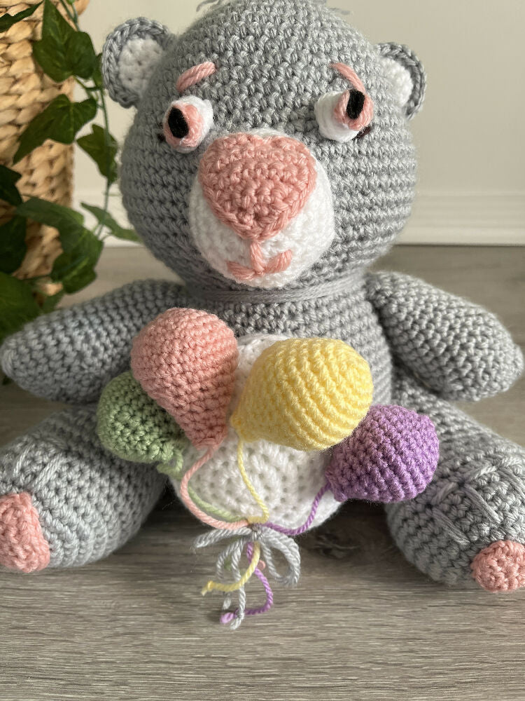 Handmade Crochet Teddy Bear, Grey Crochet Teddy Bear