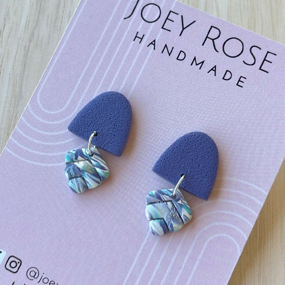Small purple drop polymer clay earrings 1