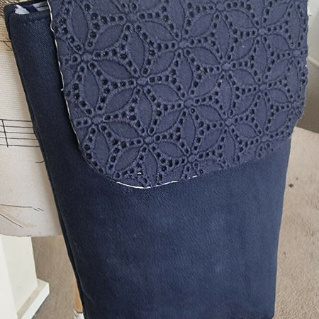 Upcycled mobile phone crossbody - navy broderie anglaise