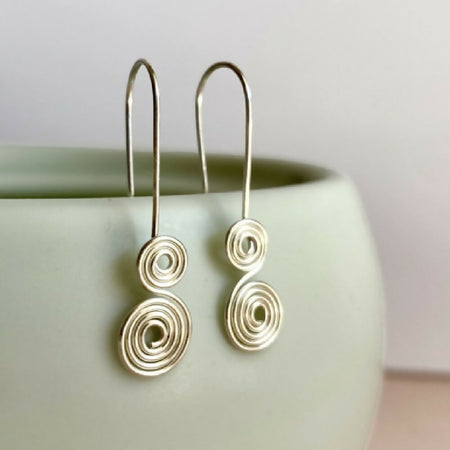 Double spiral silver-filled or sterling silver drop earrings