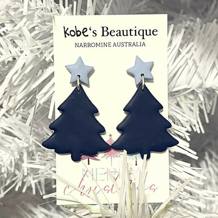 Dark Blue Christmas Tree Earrings