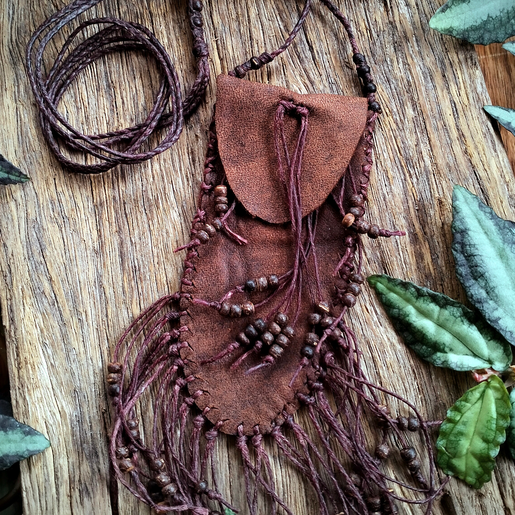 •| MEDICINE POUCH |• leather wood beads ~ a keep safe