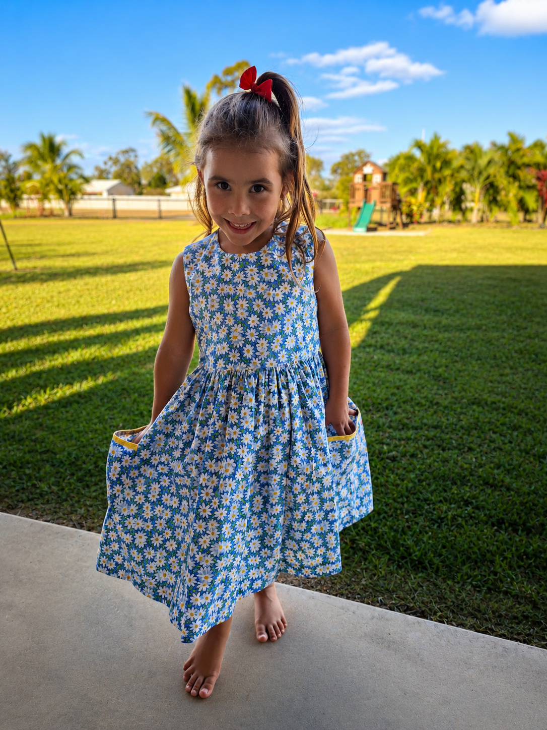 Daisy Delight Bow-Back Handmade Dress