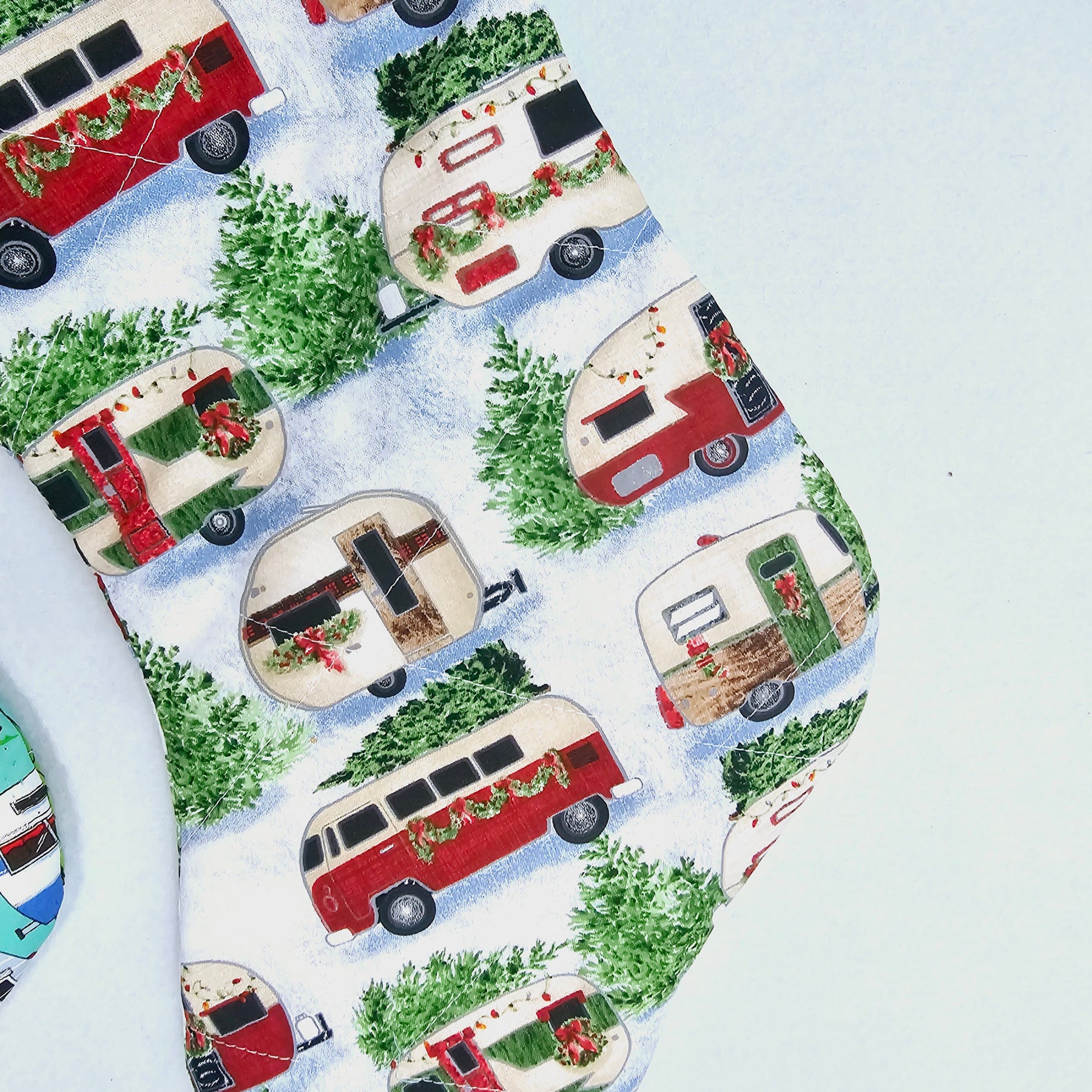 Personalized Quilted Christmas Stocking 60 cm long featuring Camper Vans, Camping and Outdoor Living