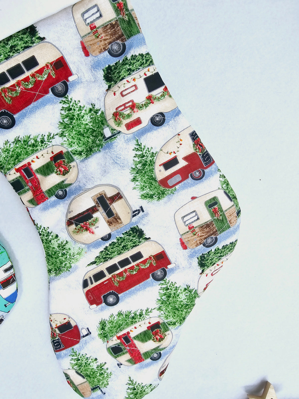 Personalized Quilted Christmas Stocking 60 cm long featuring Camper Vans, Camping and Outdoor Living