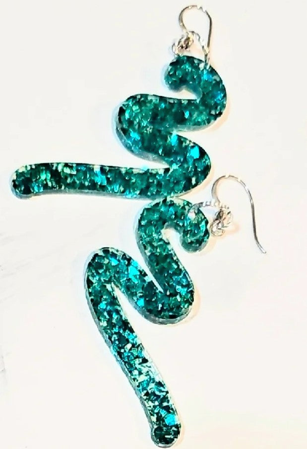 Gorgeous Sparkling Resin Squiggle Earrings in Turquoise Colours FREE POST