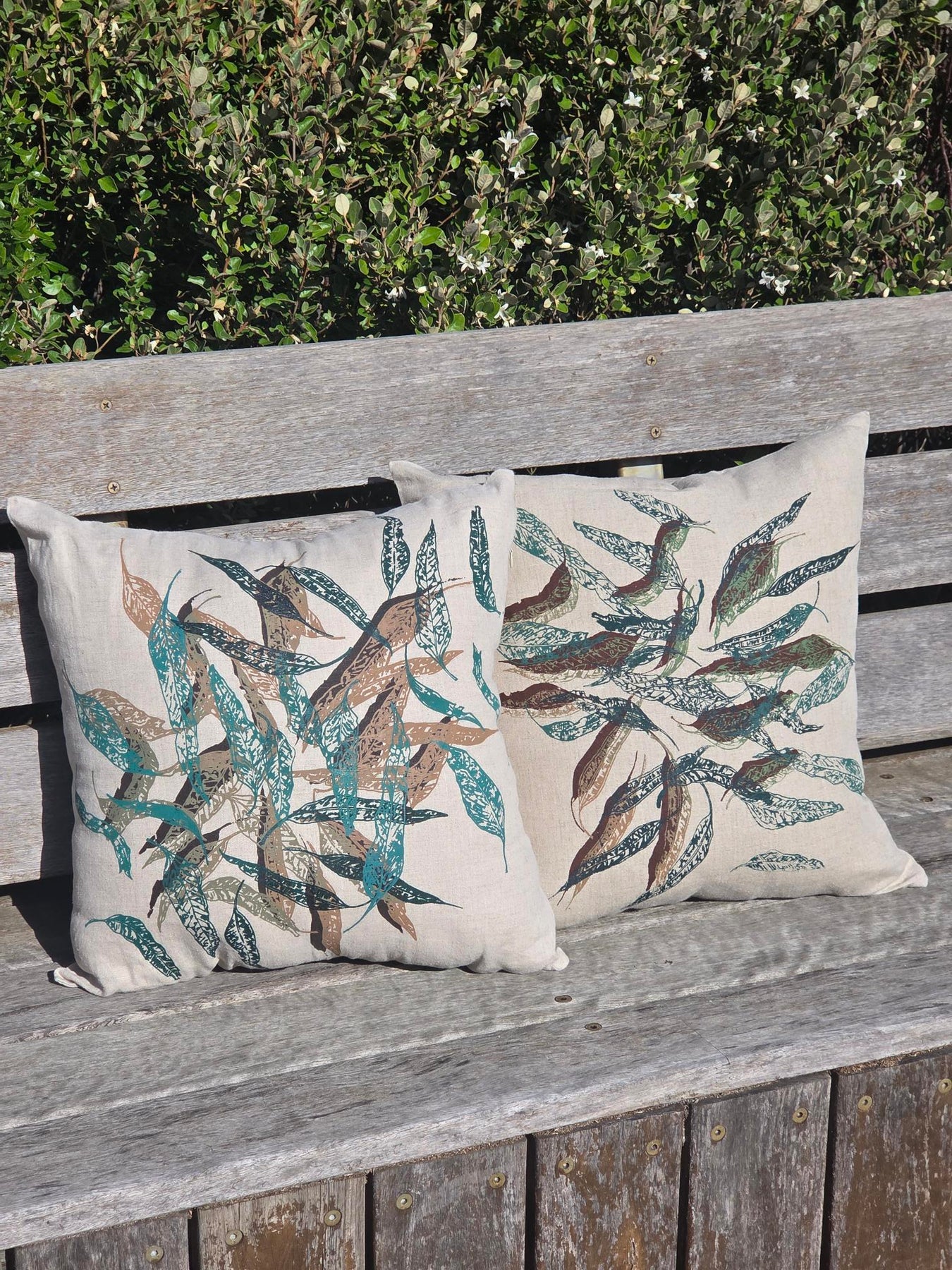 Hand Screen Printed Linen Cushion Covers- Fallen Leaves (2 colourways)