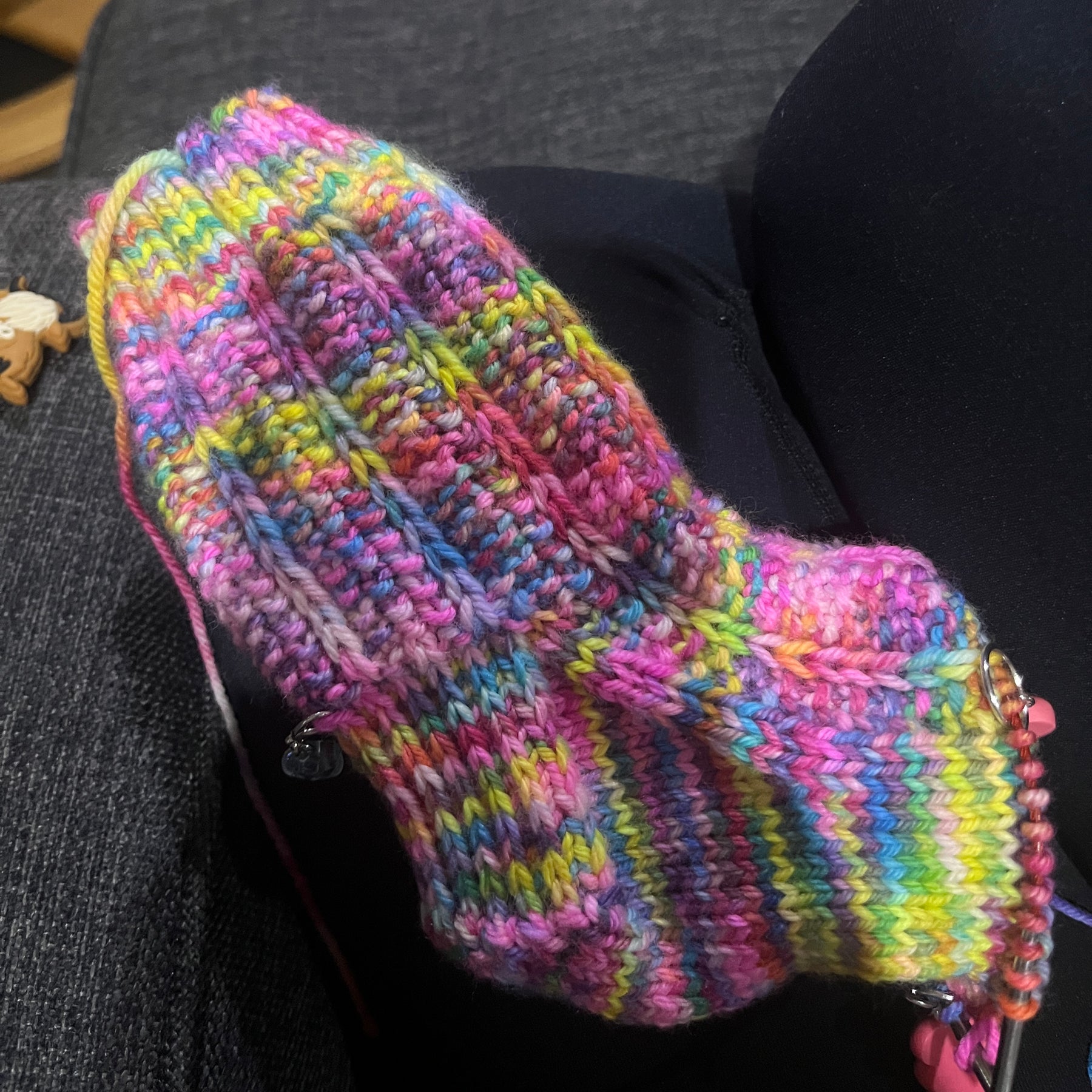 Hand knit rainbow socks using Australian Hand dyed yarn