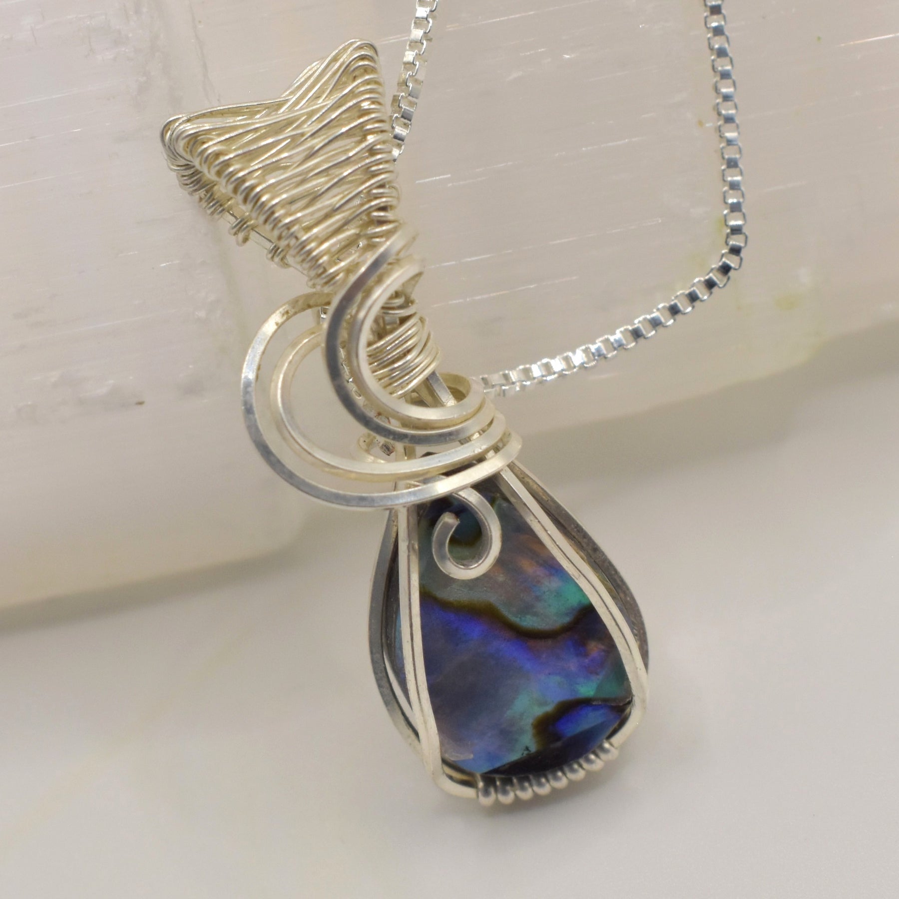 Handmade Wire-wrapped Abalone Doublet Necklace