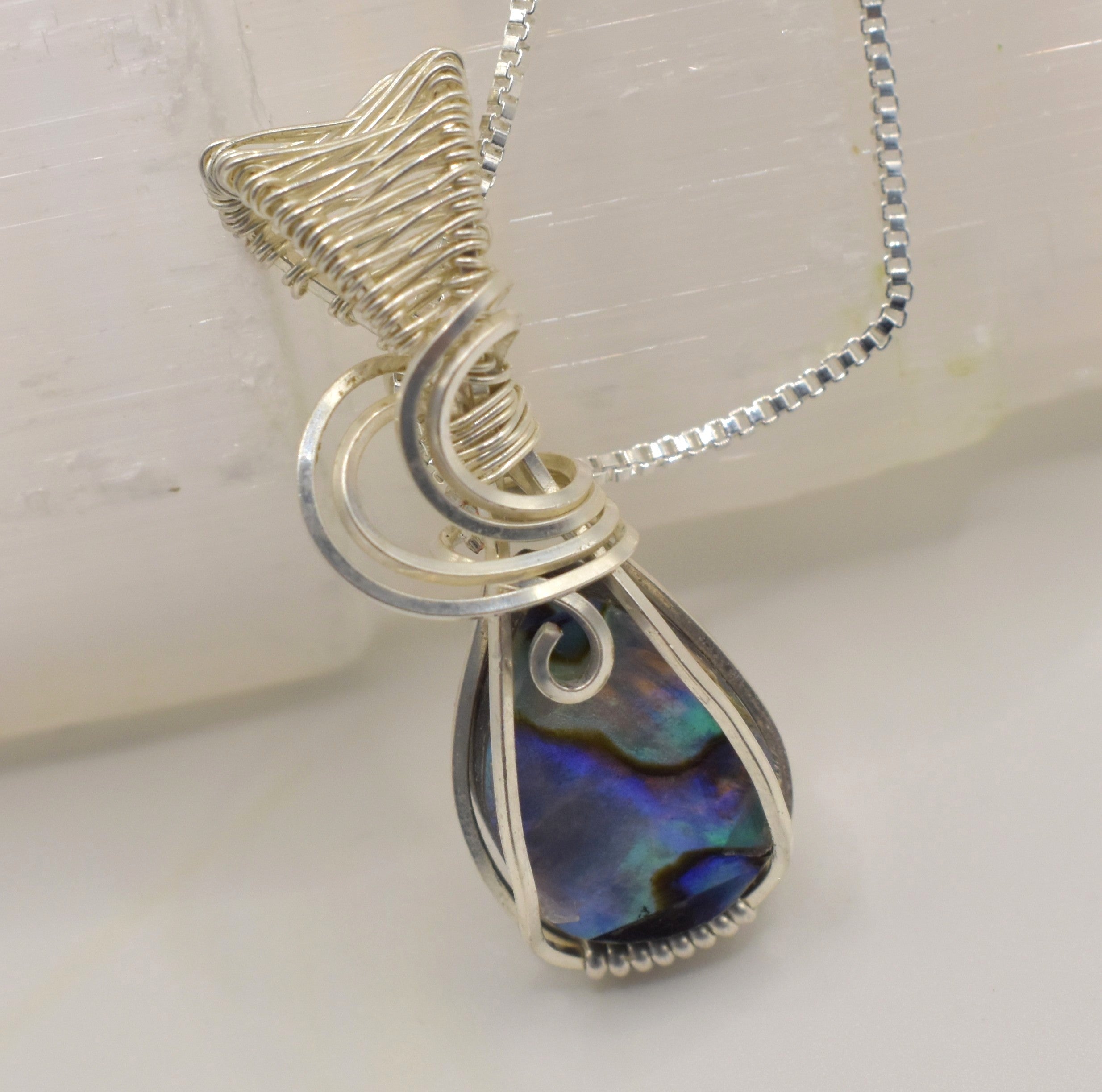 Handmade Wire-wrapped Abalone Doublet Necklace - Mother's Day Mini Pendant