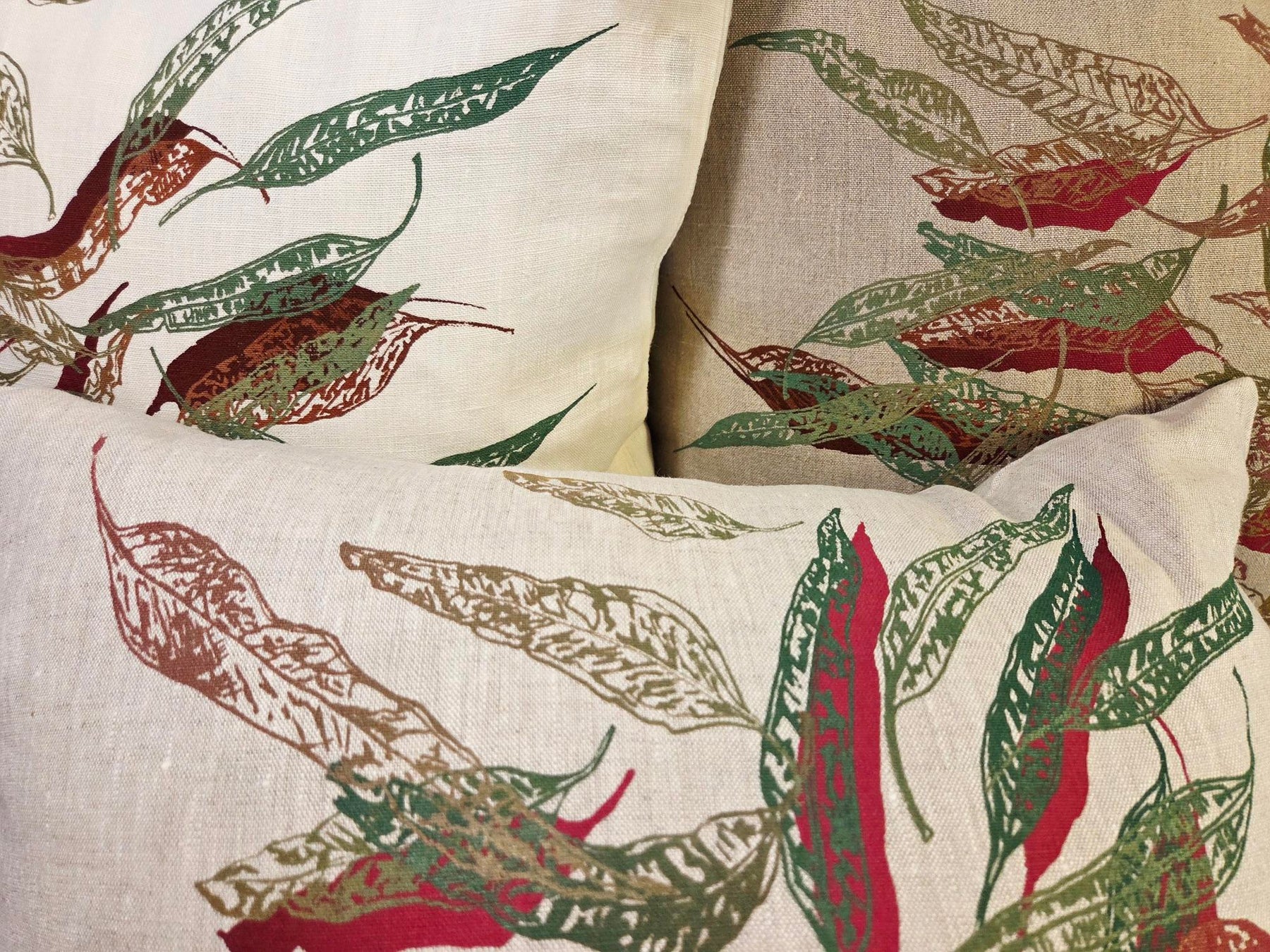 Hand Screen Printed Linen Cushion Covers- Fallen Leaves (2 colourways)