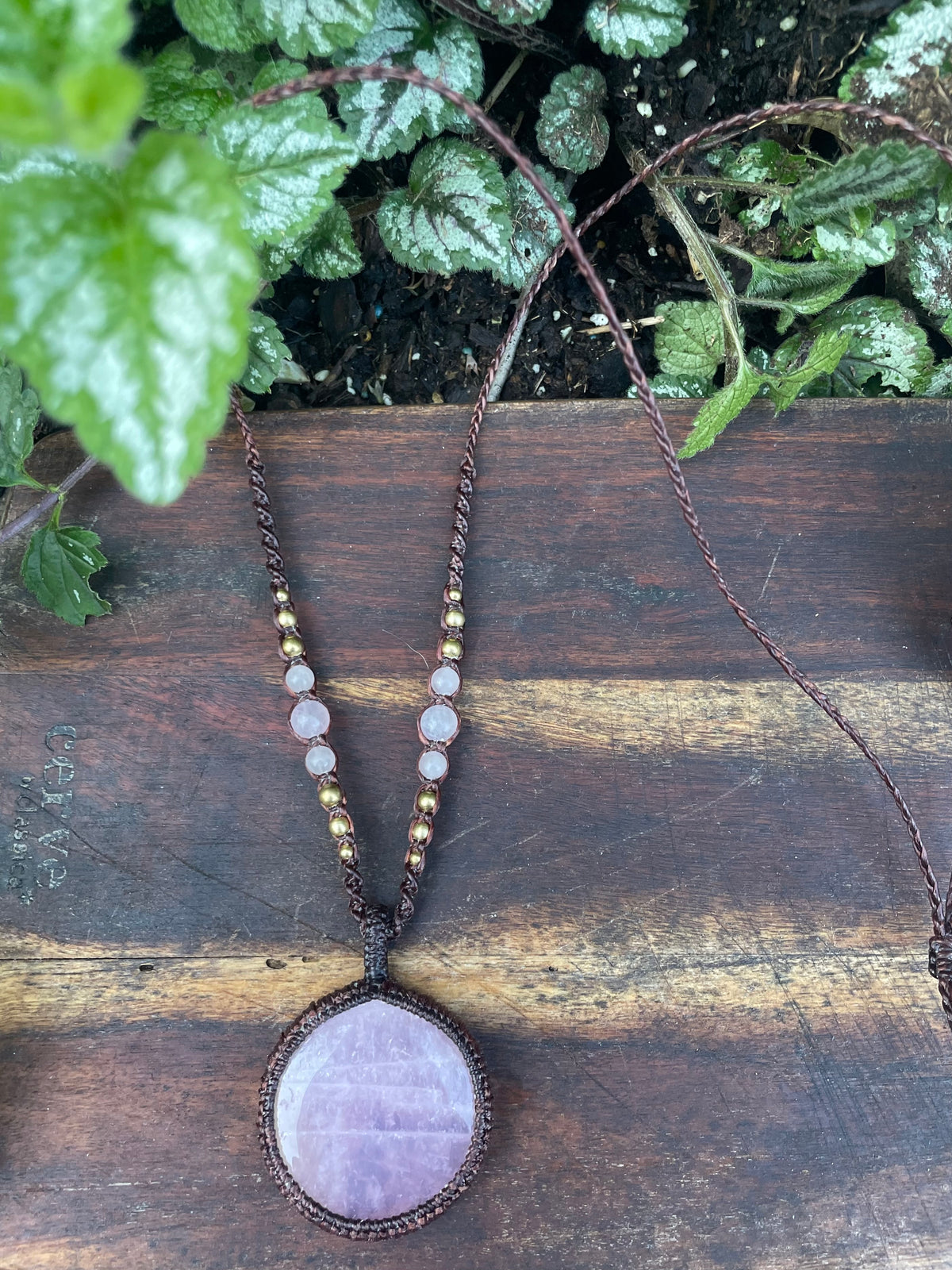 Rose Quartz Macrame Pendant Necklace