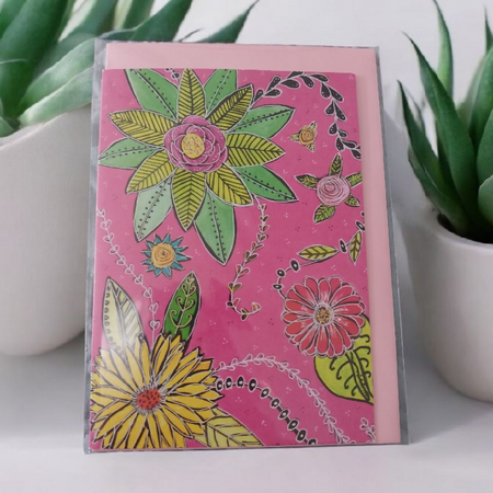 Blooms in Pink Blank Greeting Card