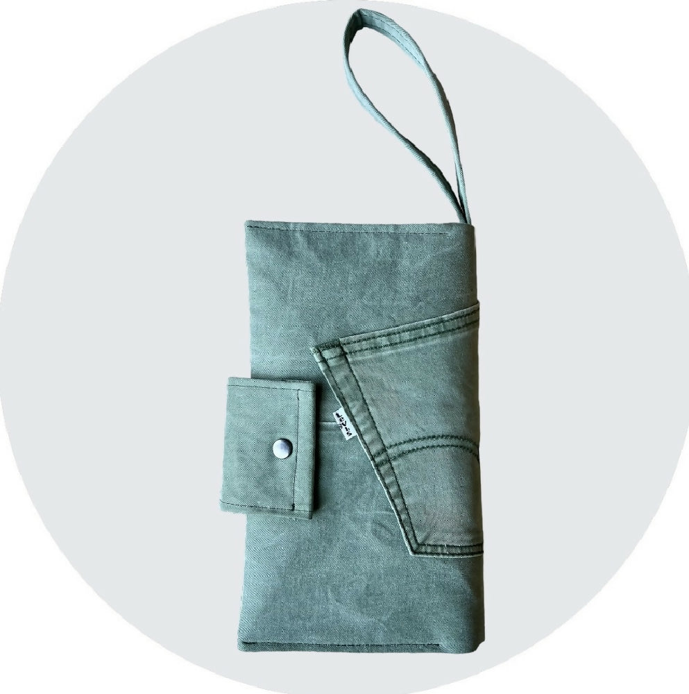 Upcycled Denim Nappy Wallet - Green