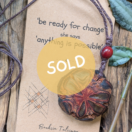 BANSKIA pod slice with MOOKIATE JASPER handmade necklace talisman